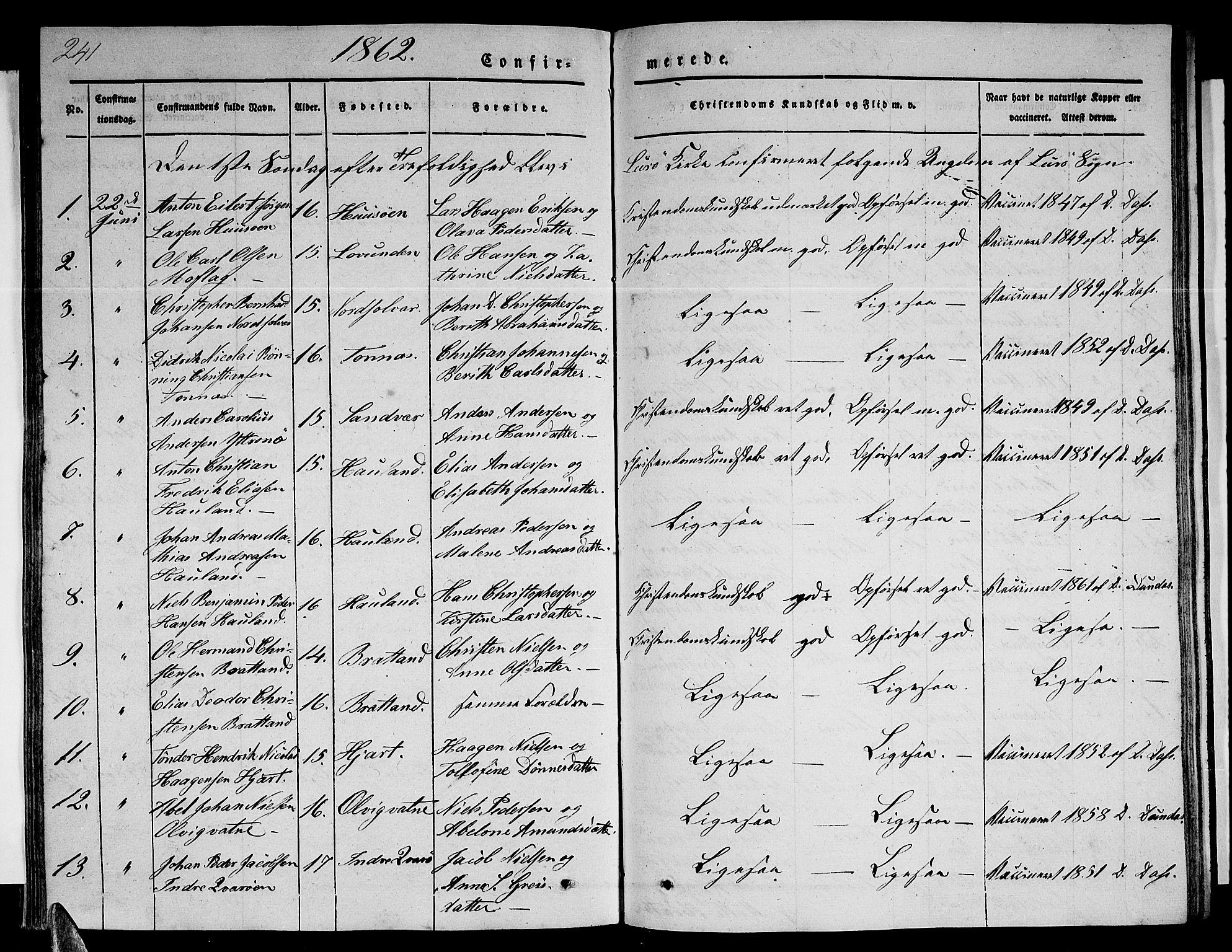 Ministerialprotokoller, klokkerbøker og fødselsregistre - Nordland, SAT/A-1459/839/L0572: Klokkerbok nr. 839C02, 1841-1873, s. 241