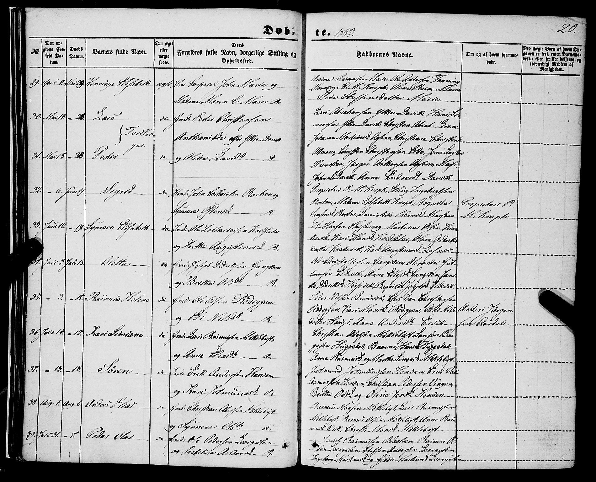 Davik sokneprestembete, AV/SAB-A-79701/H/Haa/Haaa/L0005: Ministerialbok nr. A 5, 1850-1866, s. 20
