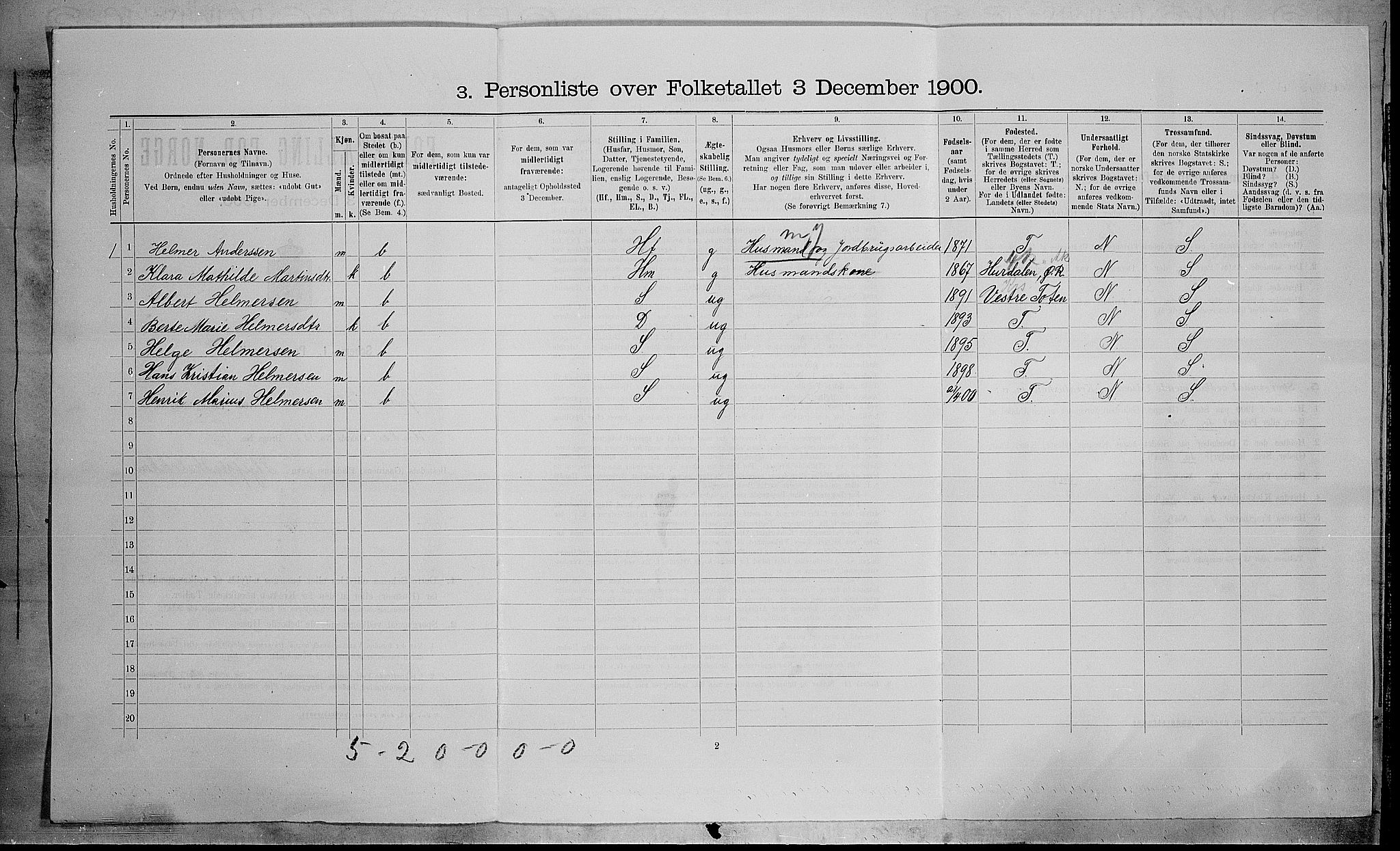 SAH, Folketelling 1900 for 0528 Østre Toten herred, 1900, s. 1232