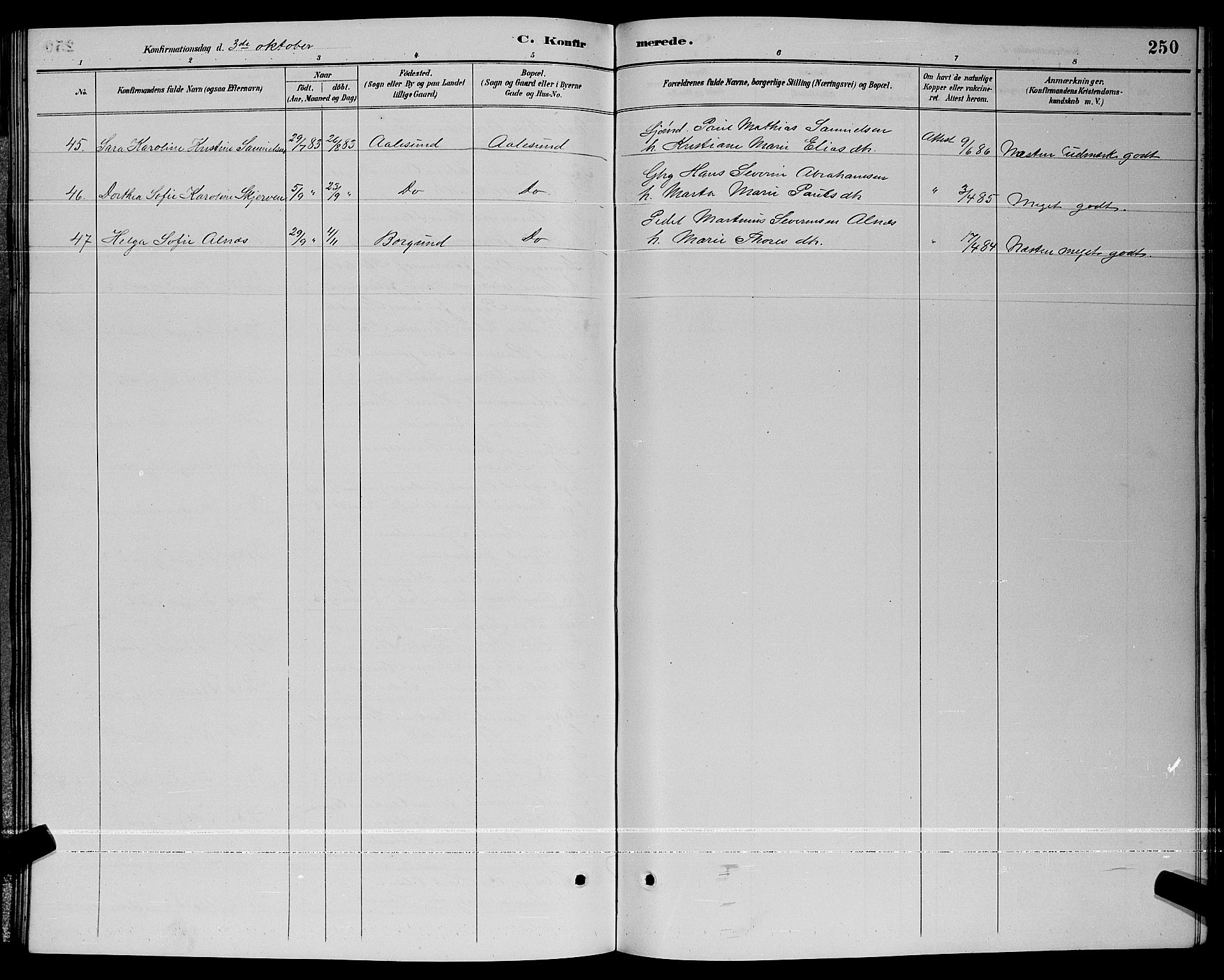 Ministerialprotokoller, klokkerbøker og fødselsregistre - Møre og Romsdal, AV/SAT-A-1454/529/L0467: Klokkerbok nr. 529C04, 1889-1897, s. 250