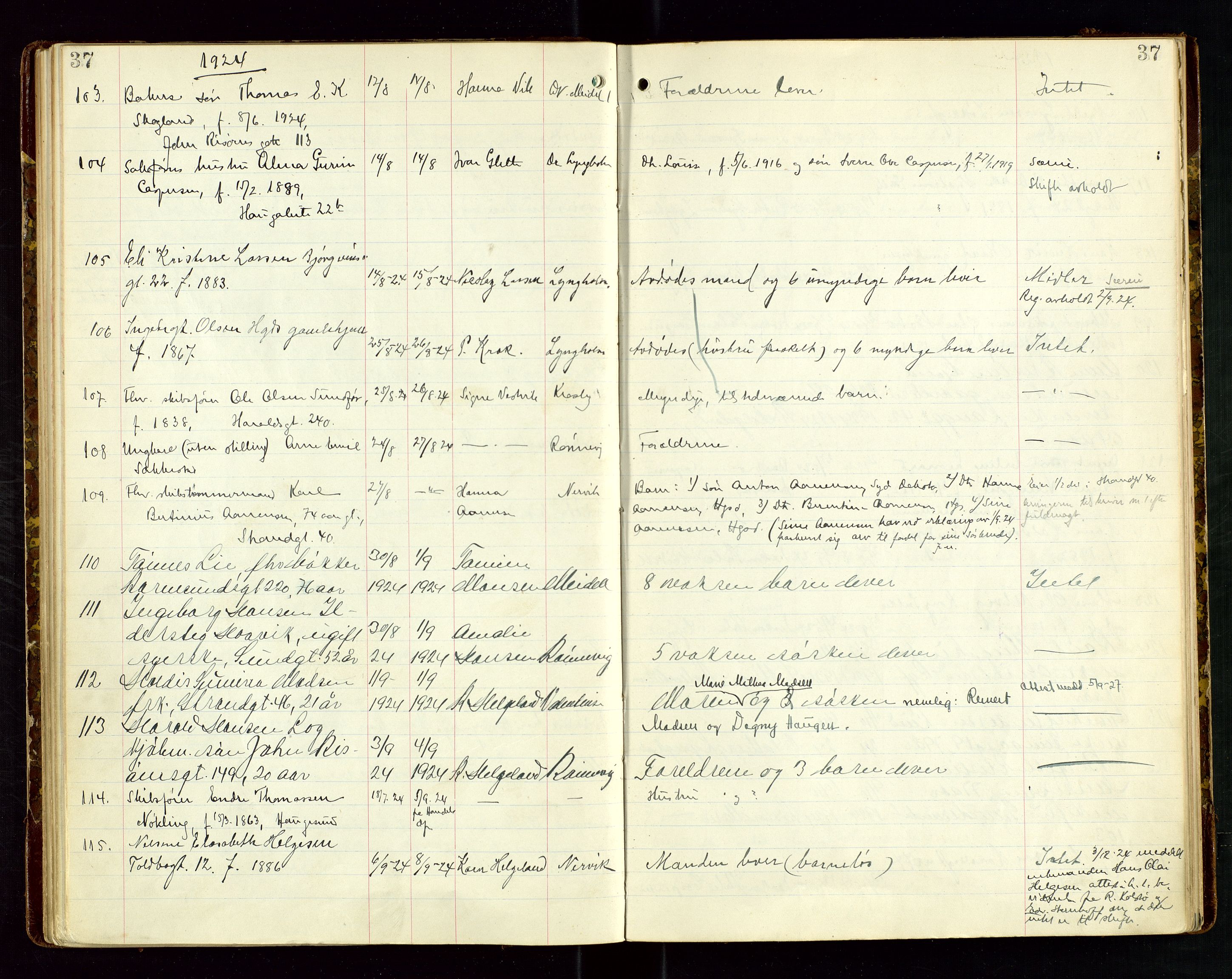 Haugesund tingrett, AV/SAST-A-101415/01/IV/IVJ/L0006: Dødsfallsprotokoll, 1922-1928, s. 37