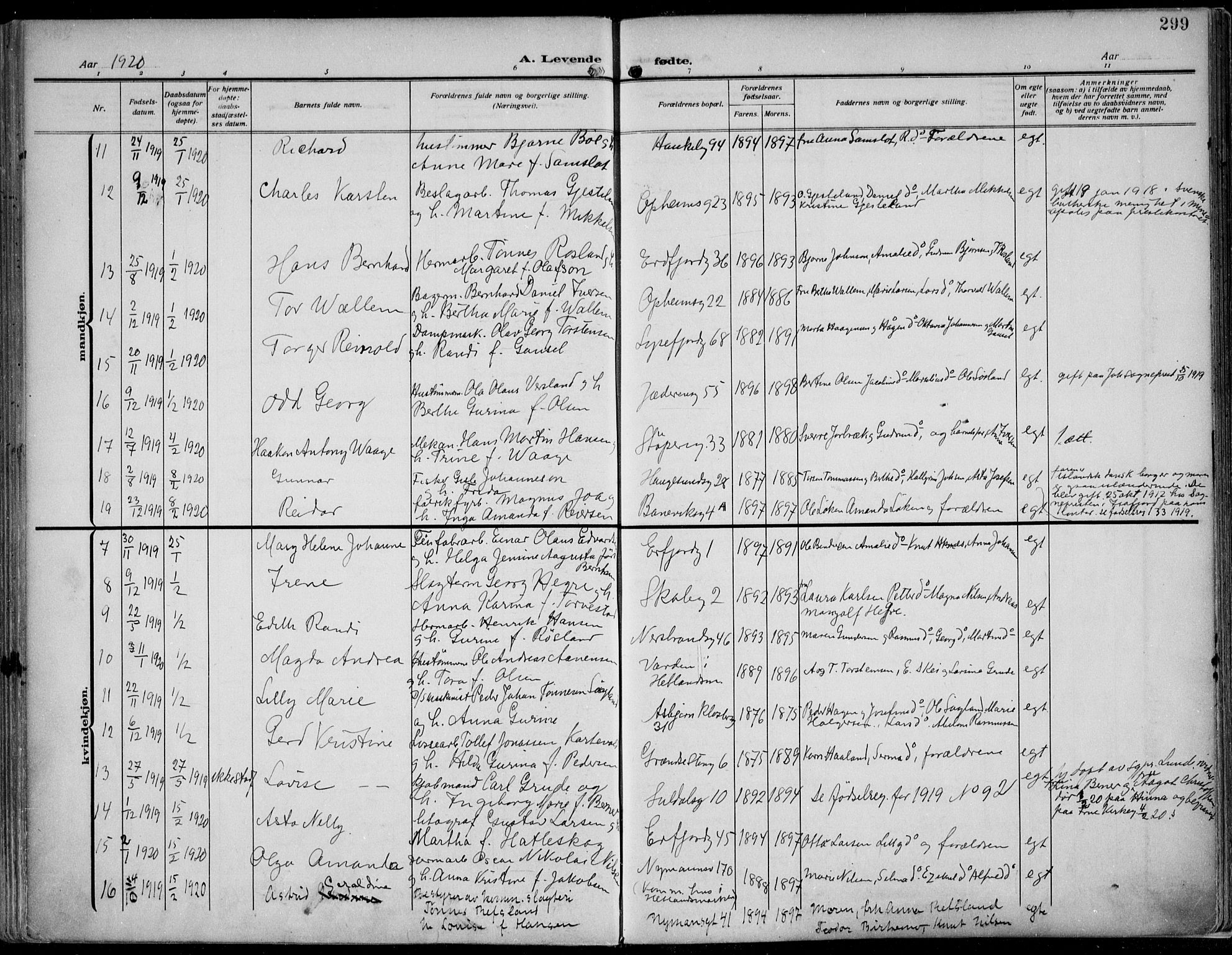 St. Johannes sokneprestkontor, AV/SAST-A-101814/002/B/L0002: Ministerialbok nr. A 9, 1911-1921, s. 299