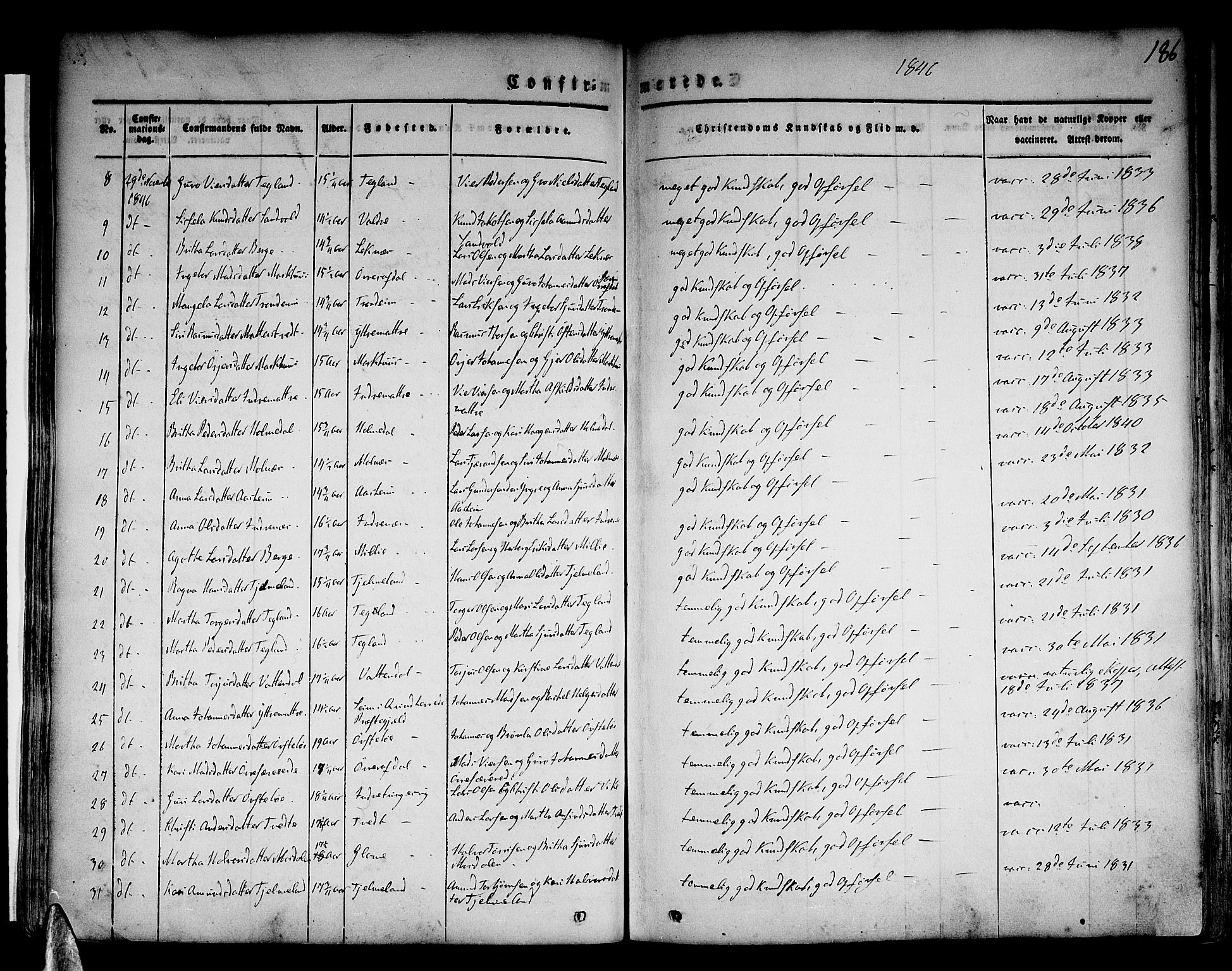 Skånevik sokneprestembete, AV/SAB-A-77801/H/Haa: Ministerialbok nr. A 4, 1828-1848, s. 186