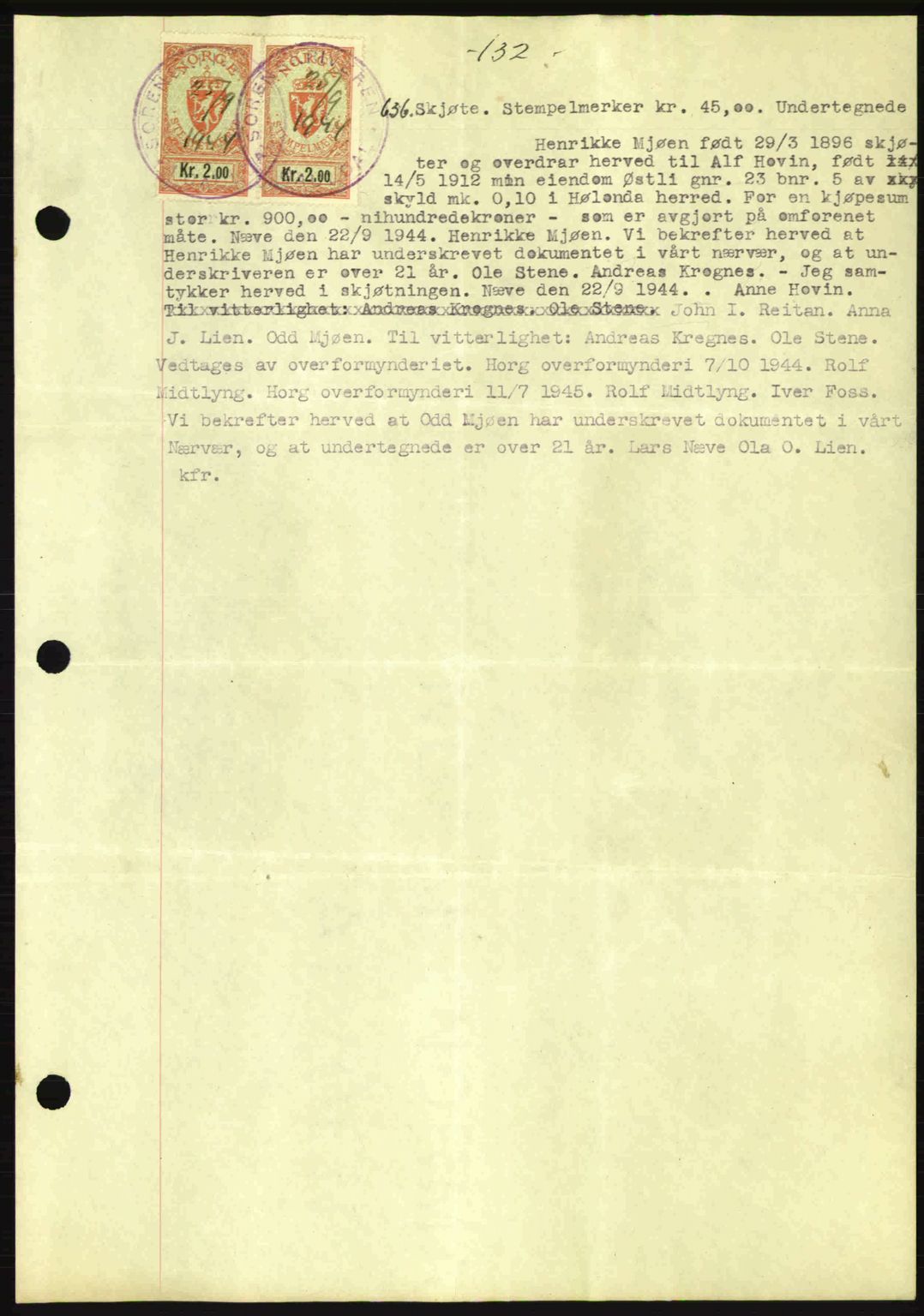 Gauldal sorenskriveri, SAT/A-0014/1/2/2C: Pantebok nr. A1a, 1945-1945, Dagboknr: 636/1945