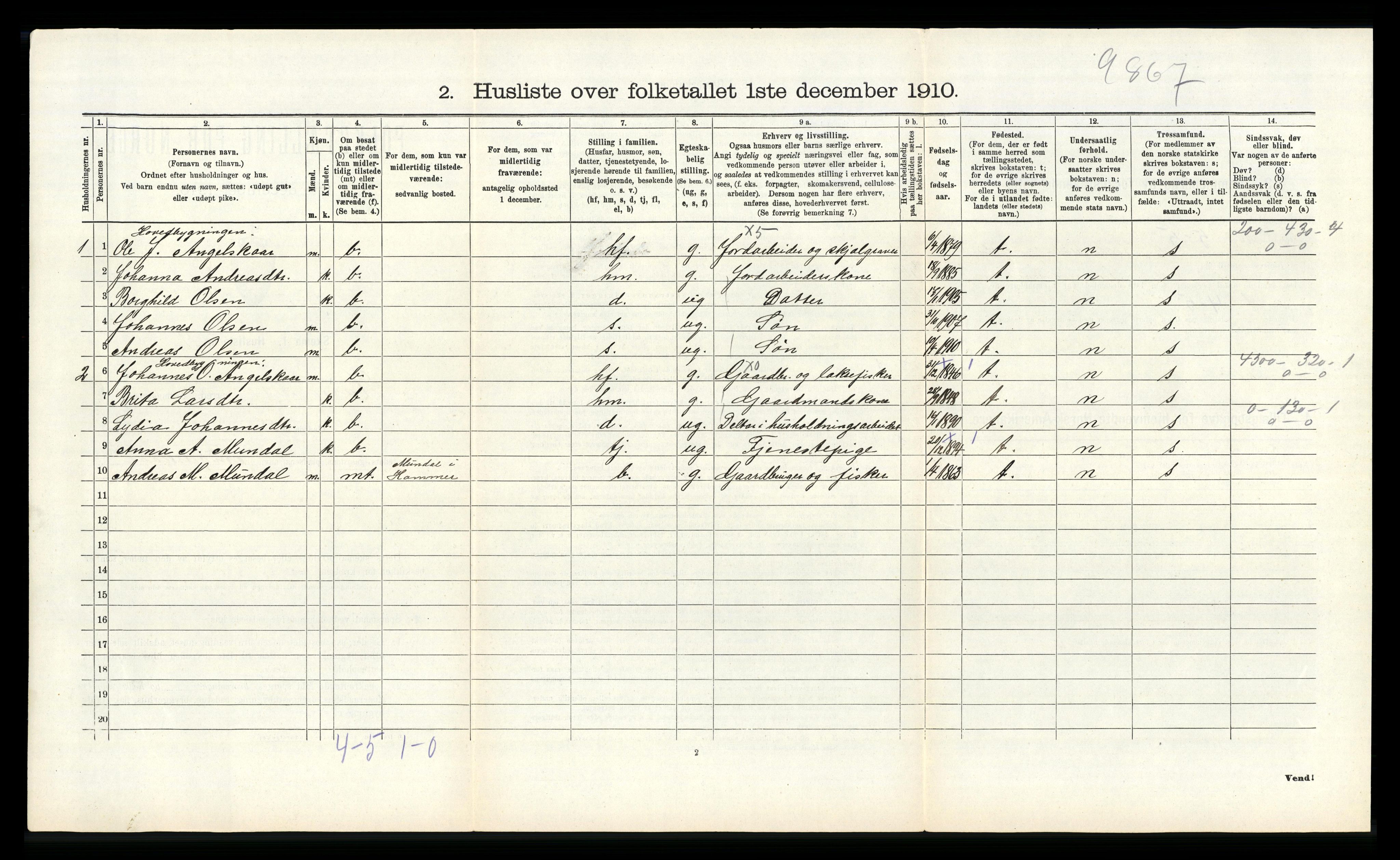RA, Folketelling 1910 for 1254 Hamre herred, 1910, s. 581