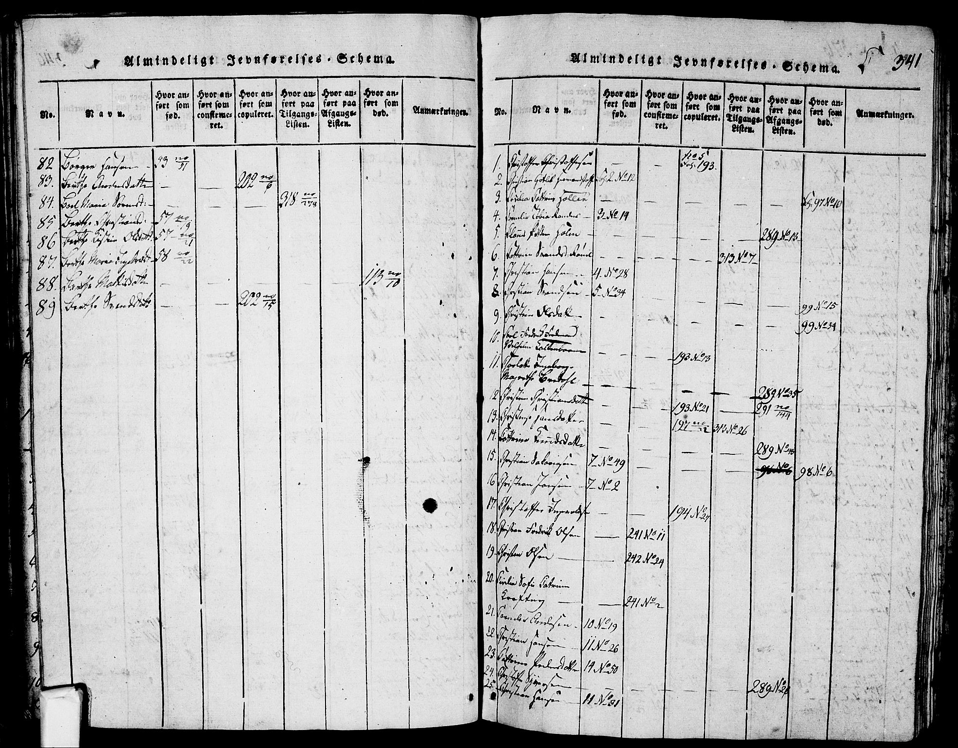Skjeberg prestekontor Kirkebøker, AV/SAO-A-10923/G/Ga/L0001: Klokkerbok nr. I 1, 1815-1830, s. 341