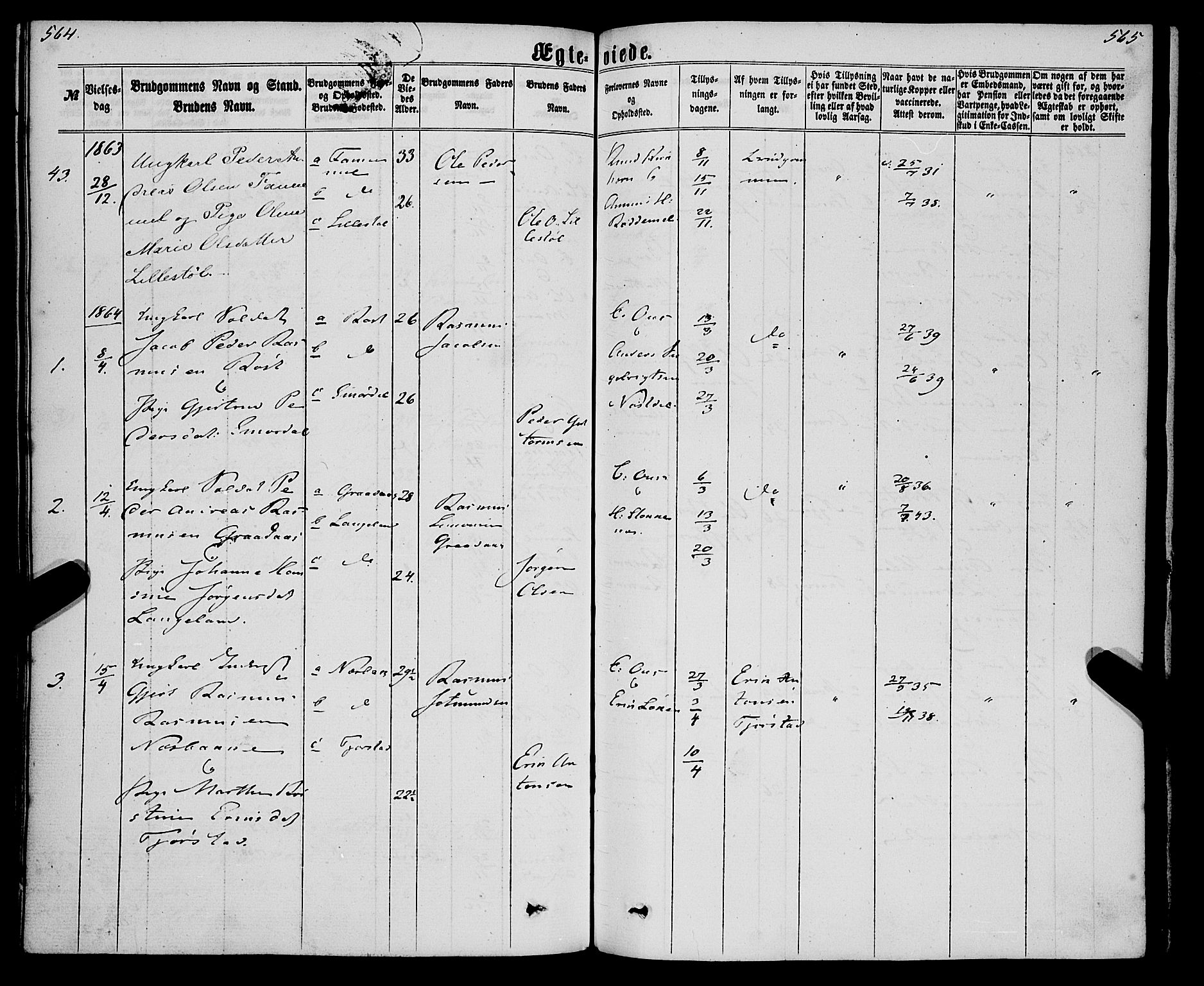 Eid sokneprestembete, AV/SAB-A-82301/H/Haa/Haaa/L0009: Ministerialbok nr. A 9, 1861-1868, s. 564-565