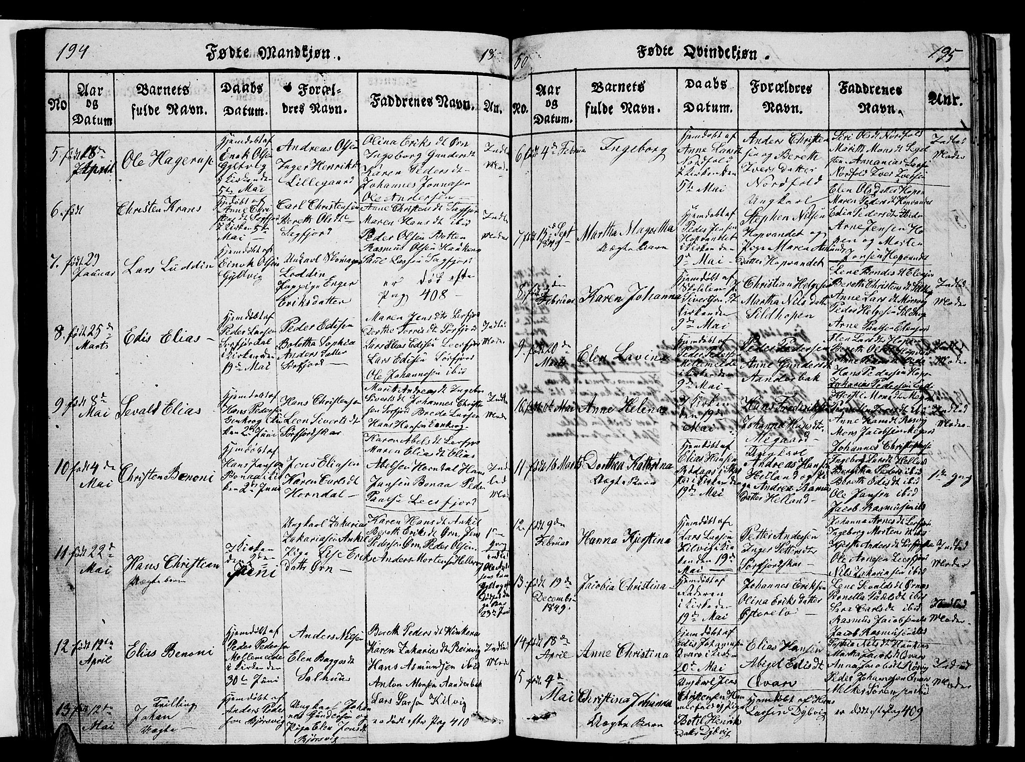 Ministerialprotokoller, klokkerbøker og fødselsregistre - Nordland, AV/SAT-A-1459/853/L0773: Klokkerbok nr. 853C01, 1821-1859, s. 194-195