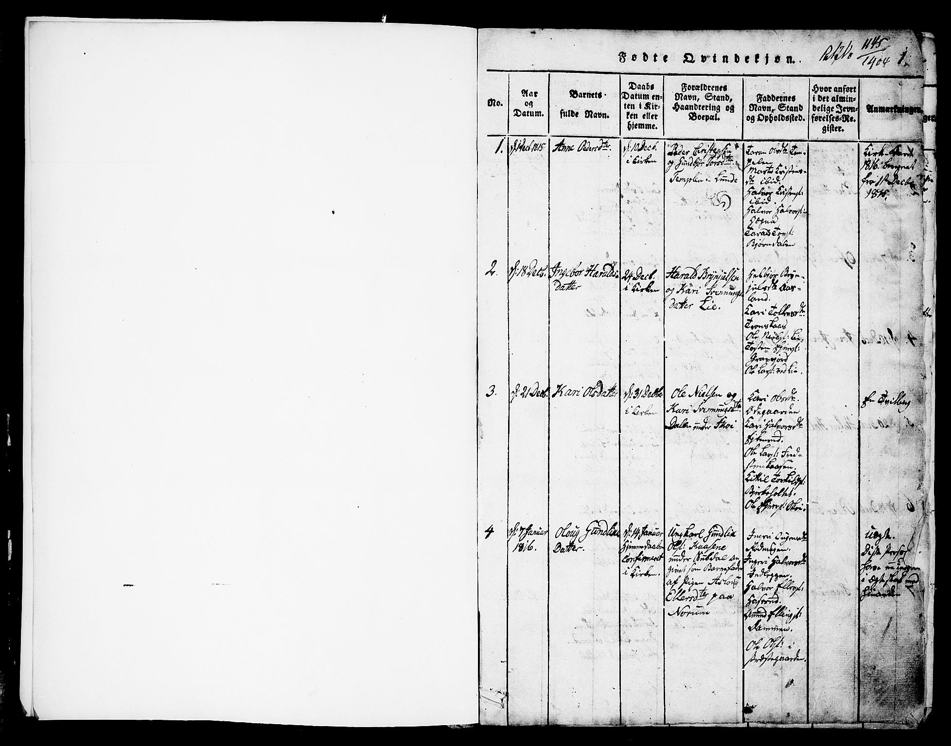 Bø kirkebøker, AV/SAKO-A-257/G/Ga/L0001: Klokkerbok nr. 1, 1815-1831, s. 0-1