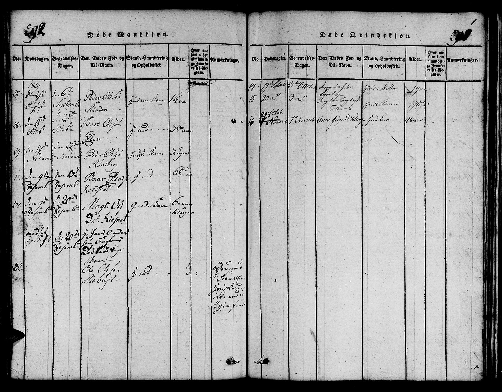 Ministerialprotokoller, klokkerbøker og fødselsregistre - Sør-Trøndelag, AV/SAT-A-1456/695/L1152: Klokkerbok nr. 695C03, 1816-1831, s. 292-293