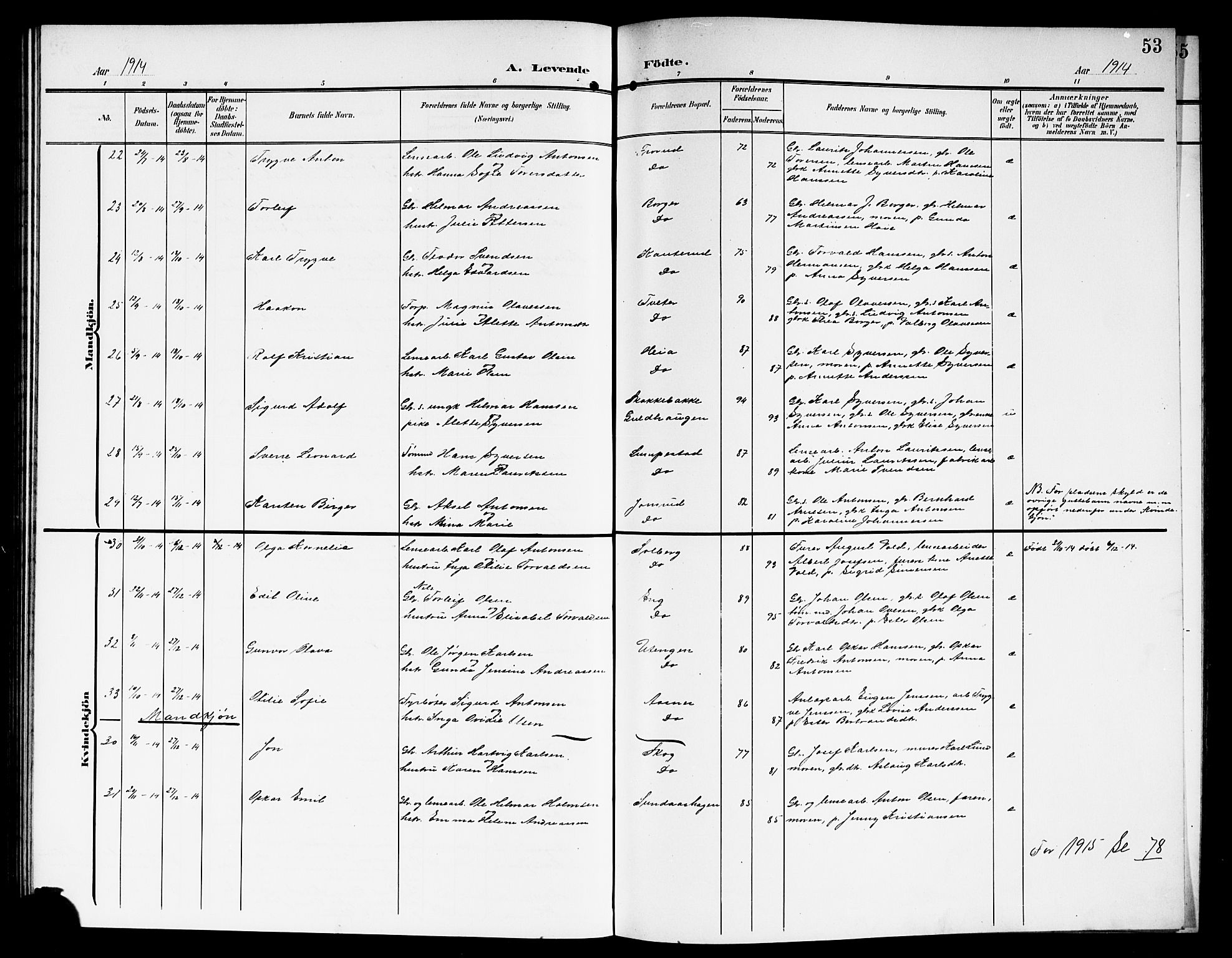 Skiptvet prestekontor Kirkebøker, AV/SAO-A-20009/G/Ga/L0002: Klokkerbok nr. 2, 1905-1915, s. 53