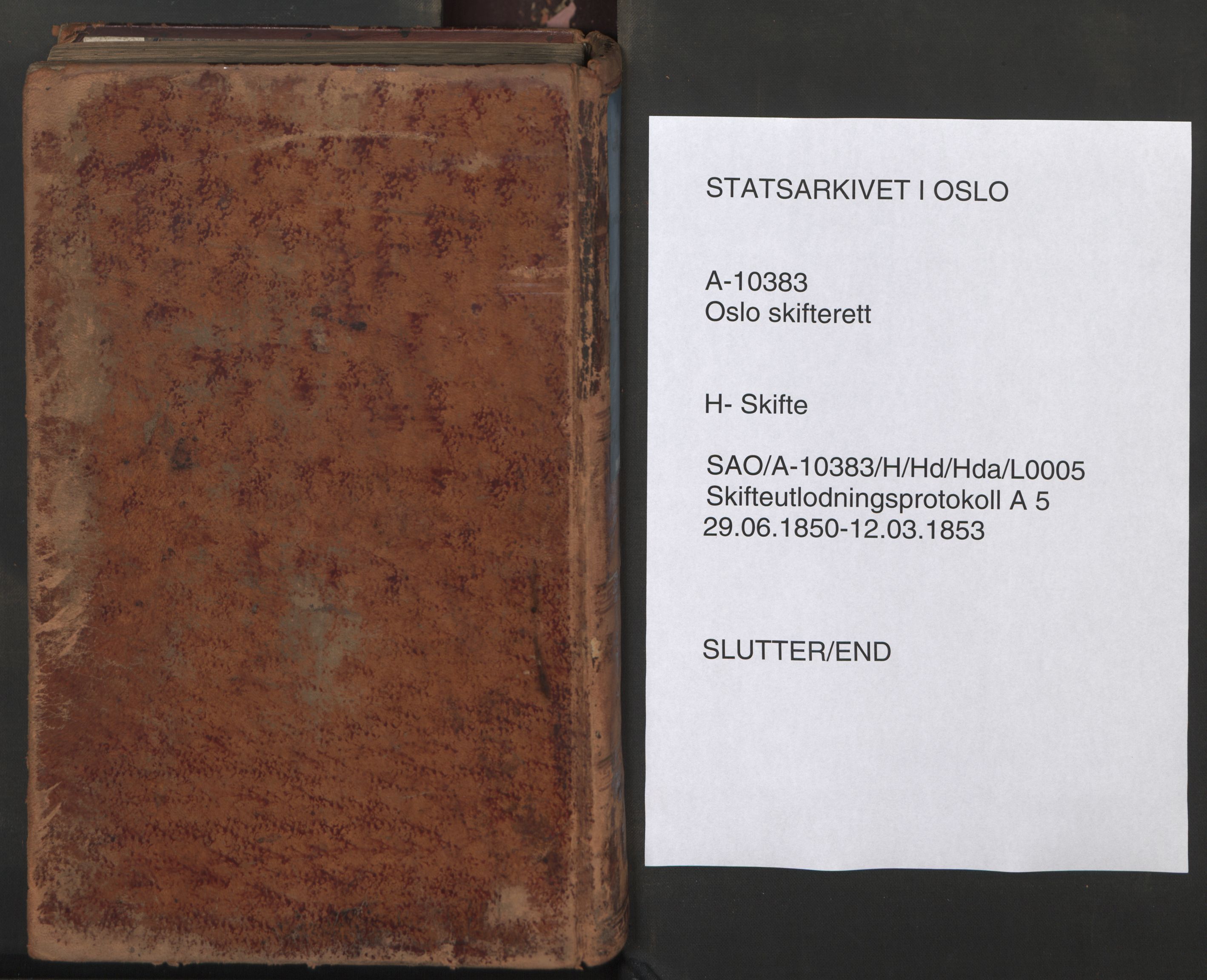 Oslo skifterett, AV/SAO-A-10383/H/Hd/Hda/L0005: Skifteutlodningsprotokoll, 1850-1853