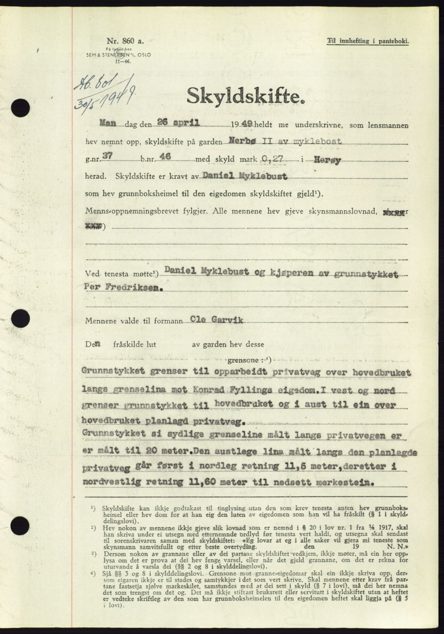 Søre Sunnmøre sorenskriveri, AV/SAT-A-4122/1/2/2C/L0084: Pantebok nr. 10A, 1949-1949, Dagboknr: 801/1949