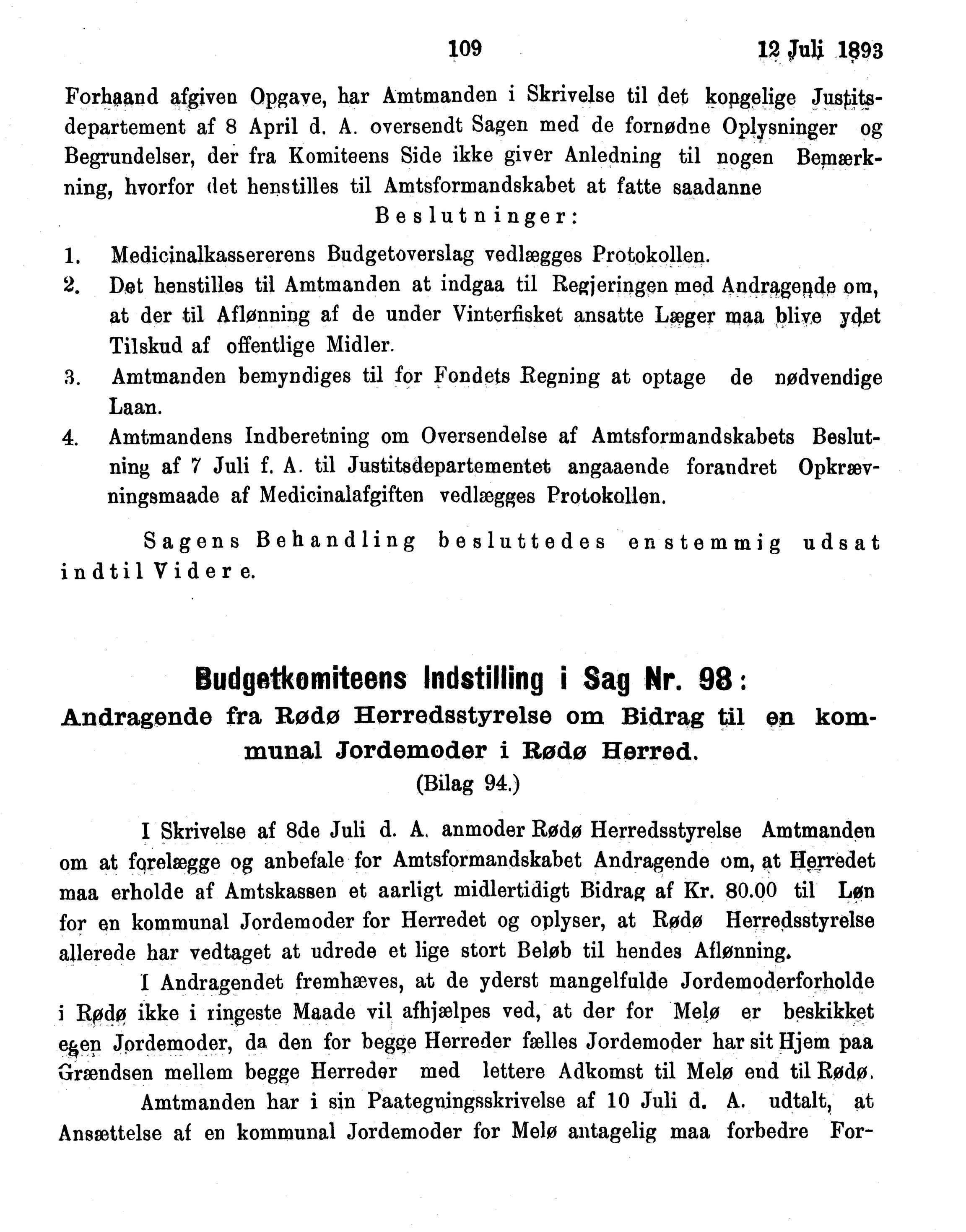 Nordland Fylkeskommune. Fylkestinget, AIN/NFK-17/176/A/Ac/L0016: Fylkestingsforhandlinger 1891-1893, 1891-1893