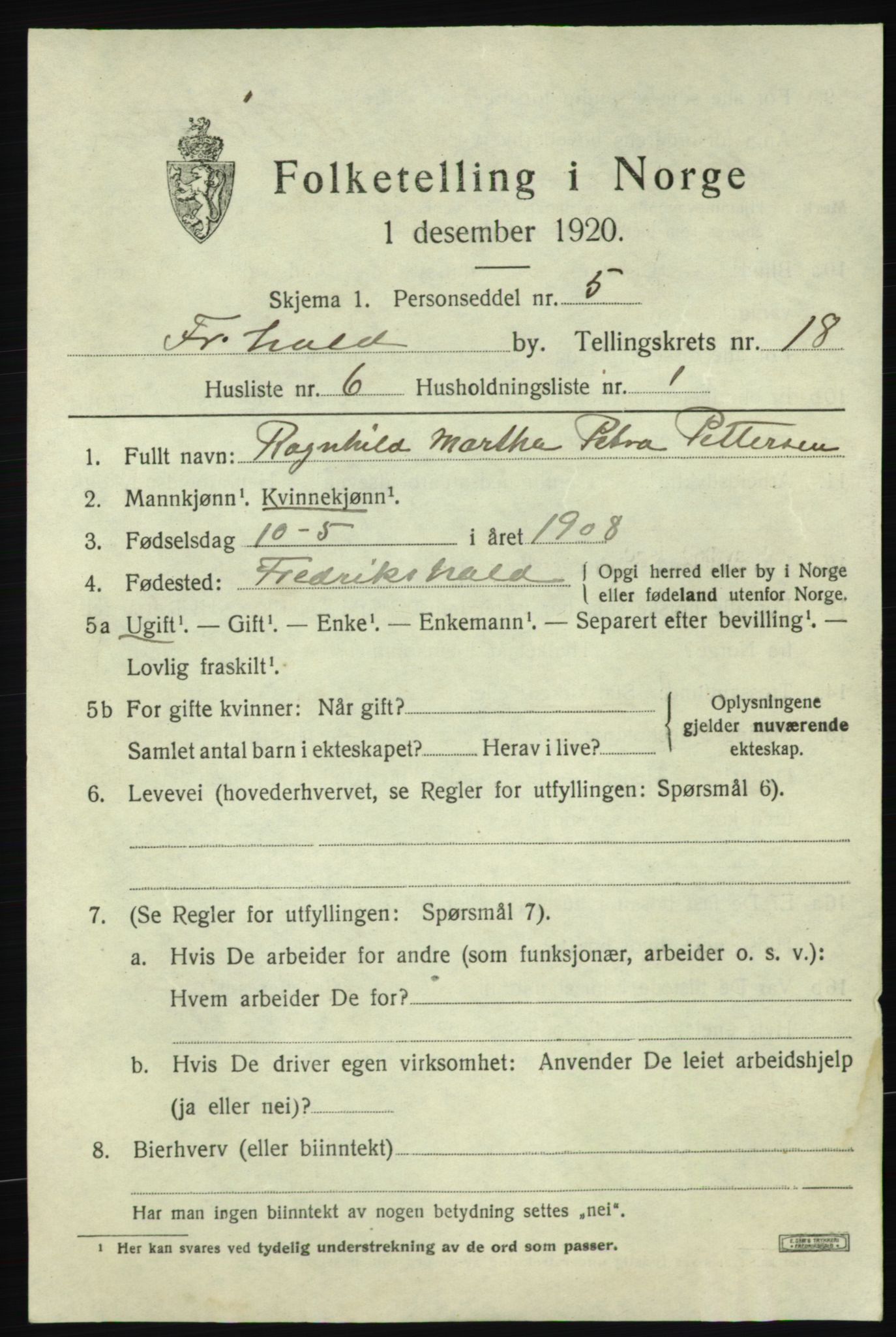 SAO, Folketelling 1920 for 0101 Fredrikshald kjøpstad, 1920, s. 27151