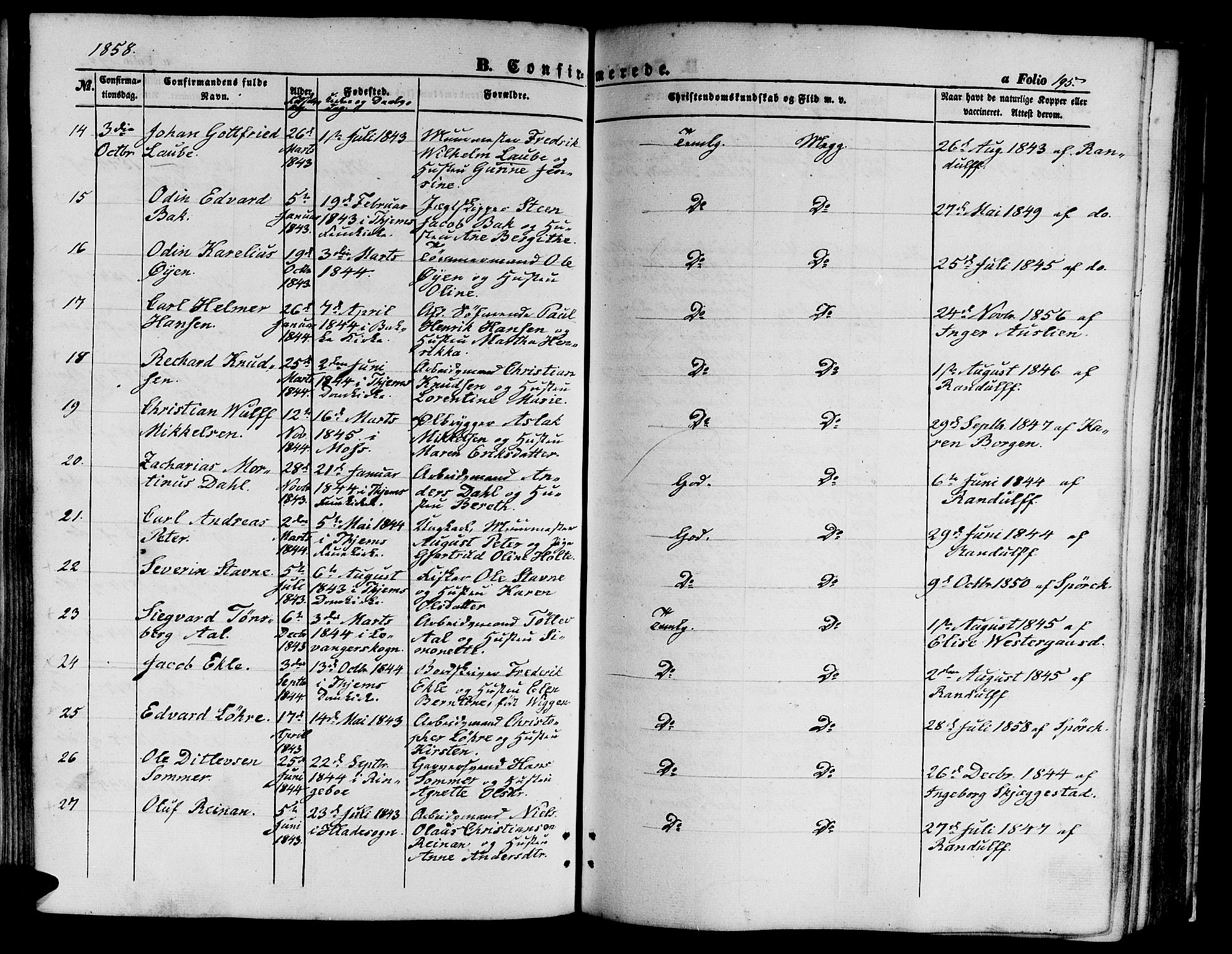 Ministerialprotokoller, klokkerbøker og fødselsregistre - Sør-Trøndelag, AV/SAT-A-1456/602/L0138: Klokkerbok nr. 602C06, 1853-1858, s. 195