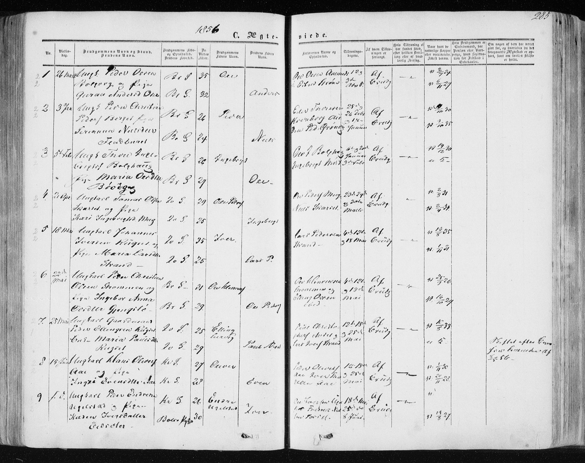 Ministerialprotokoller, klokkerbøker og fødselsregistre - Møre og Romsdal, SAT/A-1454/568/L0804: Ministerialbok nr. 568A11, 1854-1868, s. 285