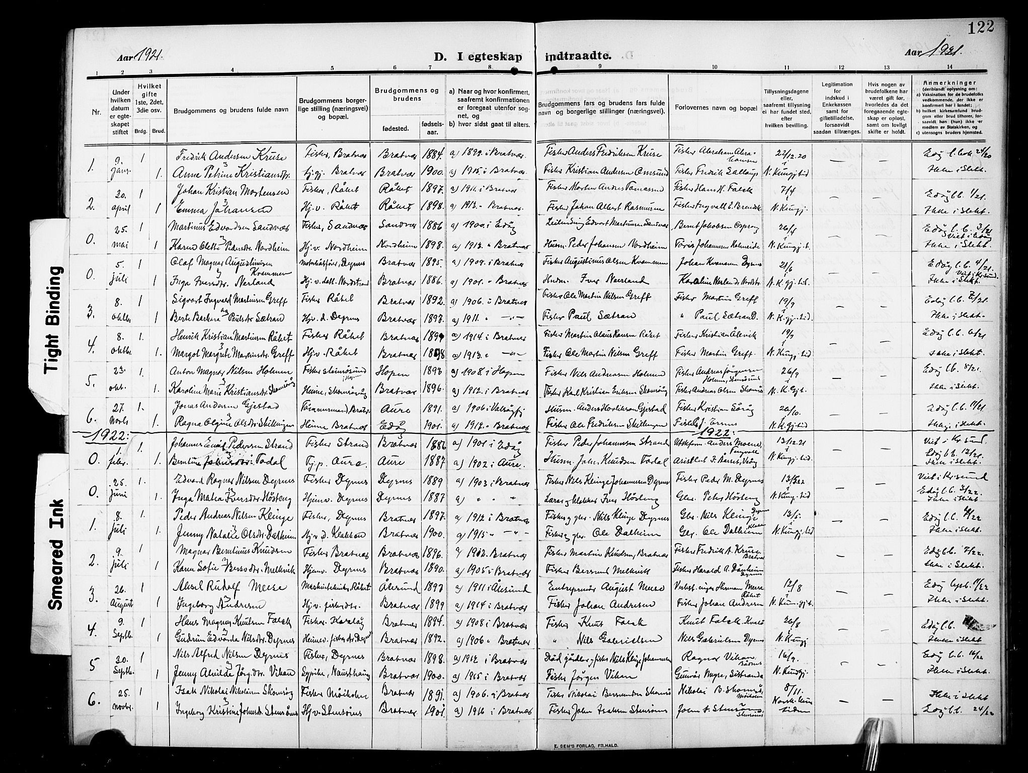 Ministerialprotokoller, klokkerbøker og fødselsregistre - Møre og Romsdal, AV/SAT-A-1454/582/L0949: Klokkerbok nr. 582C01, 1909-1925, s. 122