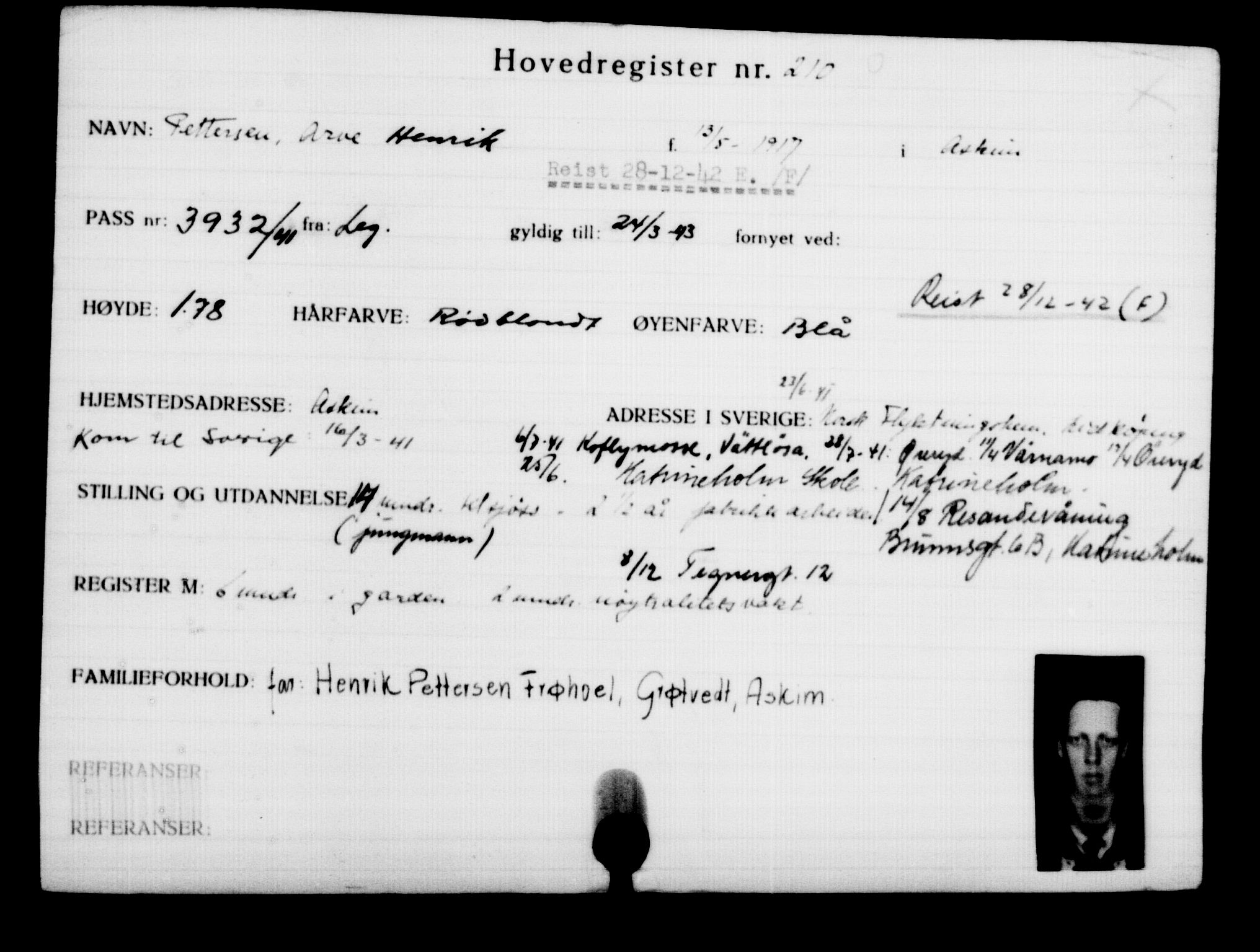 Utenriksstasjonene, Legasjonen i Stockholm, Flyktningkontoret, AV/RA-S-6753/V/Va/L0001: Kjesäterkartoteket, flyktninger med registreringsnr. 1-1000, 1940-1945, s. 340