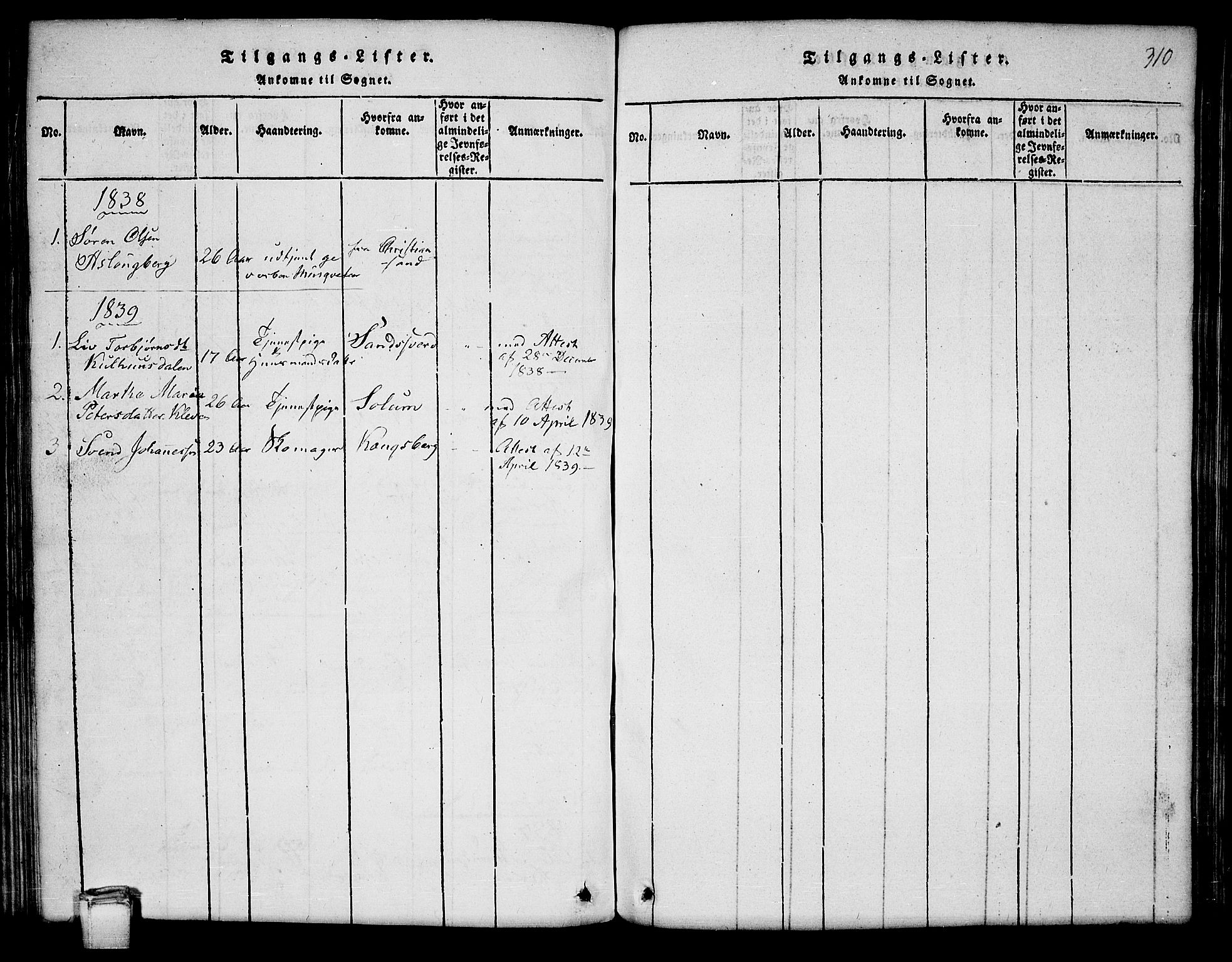 Hjartdal kirkebøker, AV/SAKO-A-270/G/Ga/L0001: Klokkerbok nr. I 1, 1815-1842, s. 310