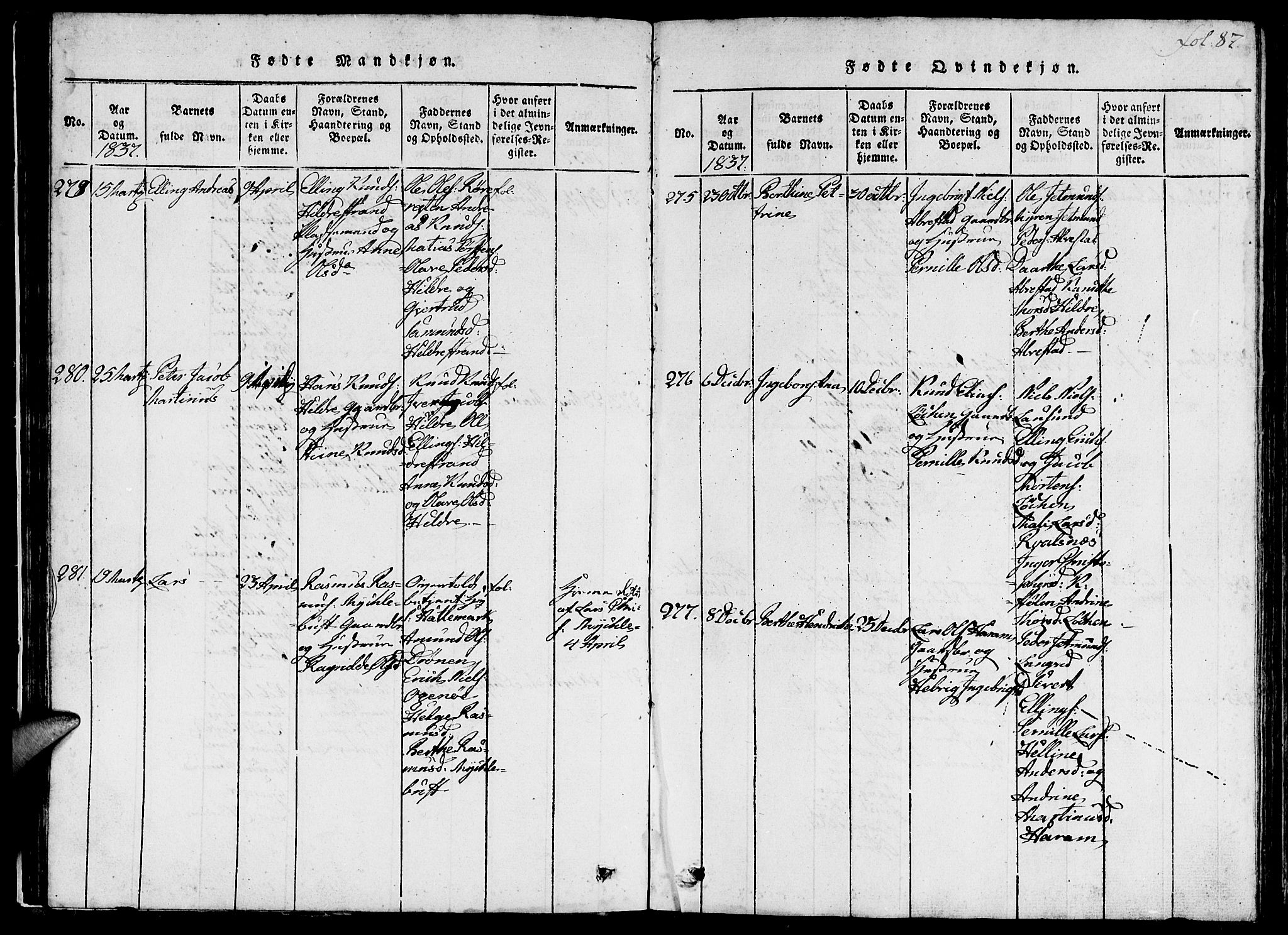 Ministerialprotokoller, klokkerbøker og fødselsregistre - Møre og Romsdal, SAT/A-1454/536/L0506: Klokkerbok nr. 536C01, 1818-1859, s. 87