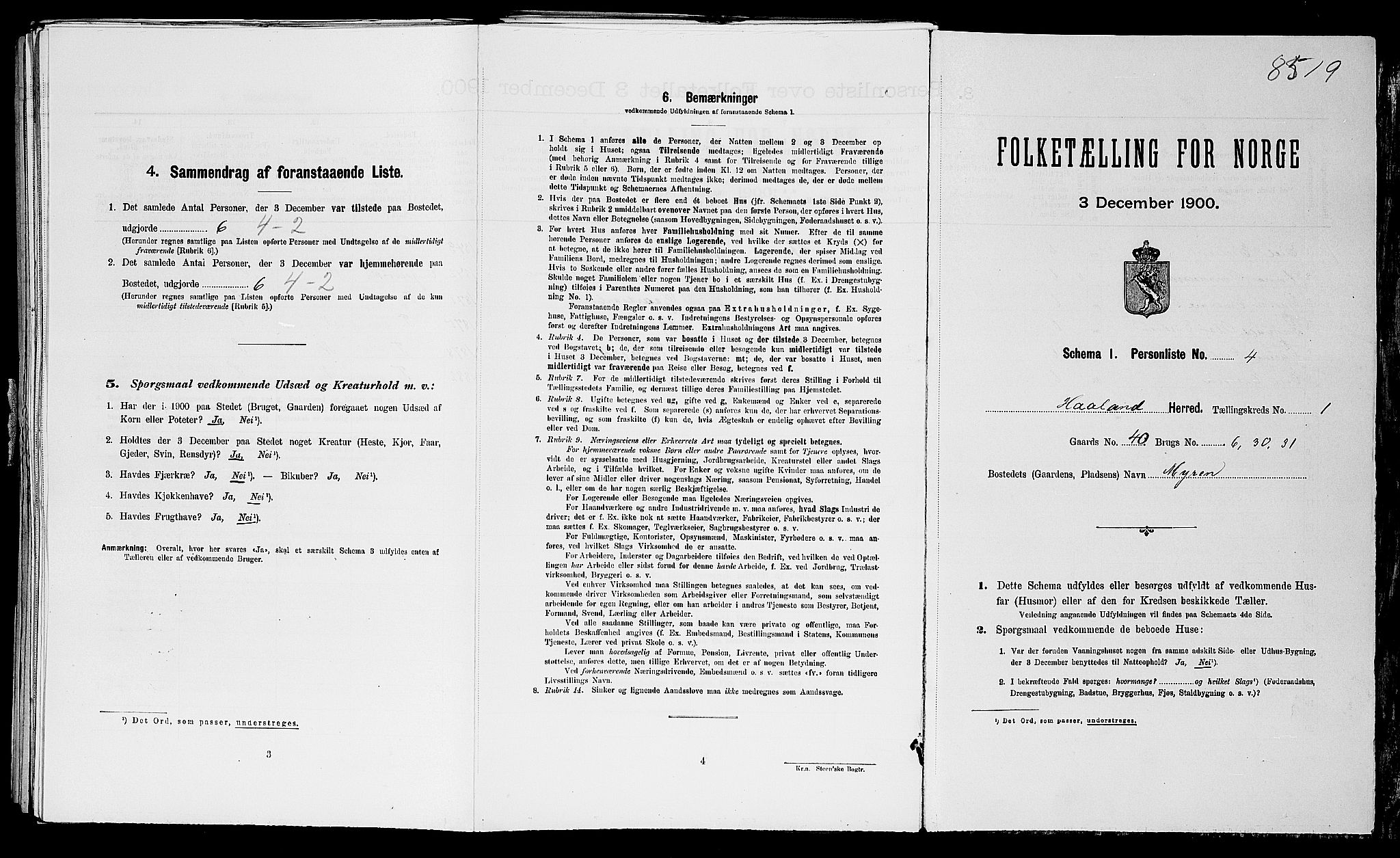 SAST, Folketelling 1900 for 1124 Haaland herred, 1900, s. 105