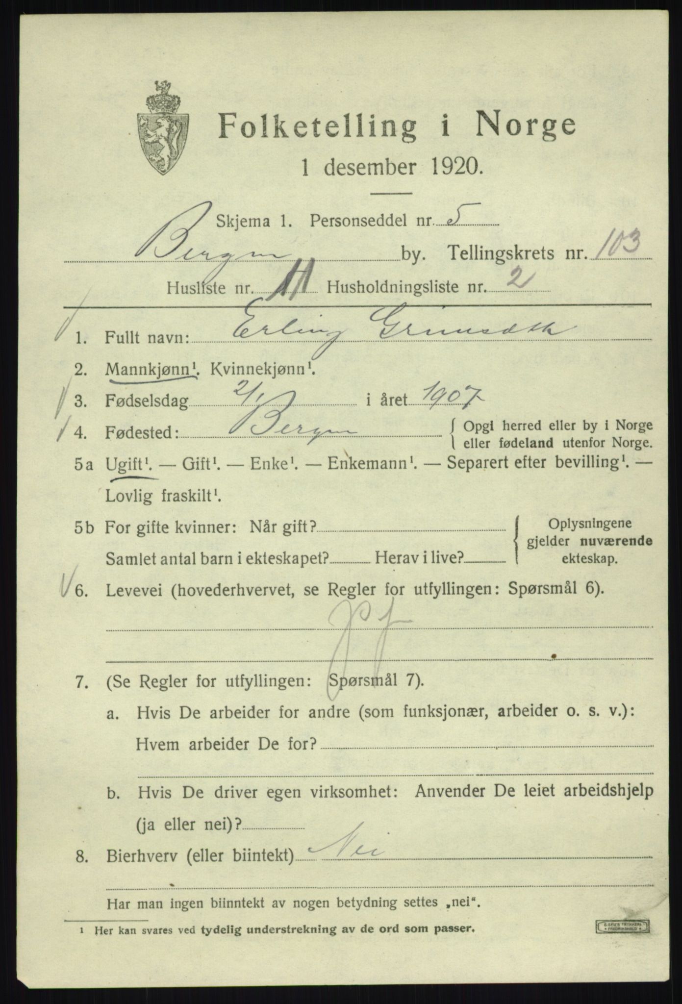 SAB, Folketelling 1920 for 1301 Bergen kjøpstad, 1920, s. 179890