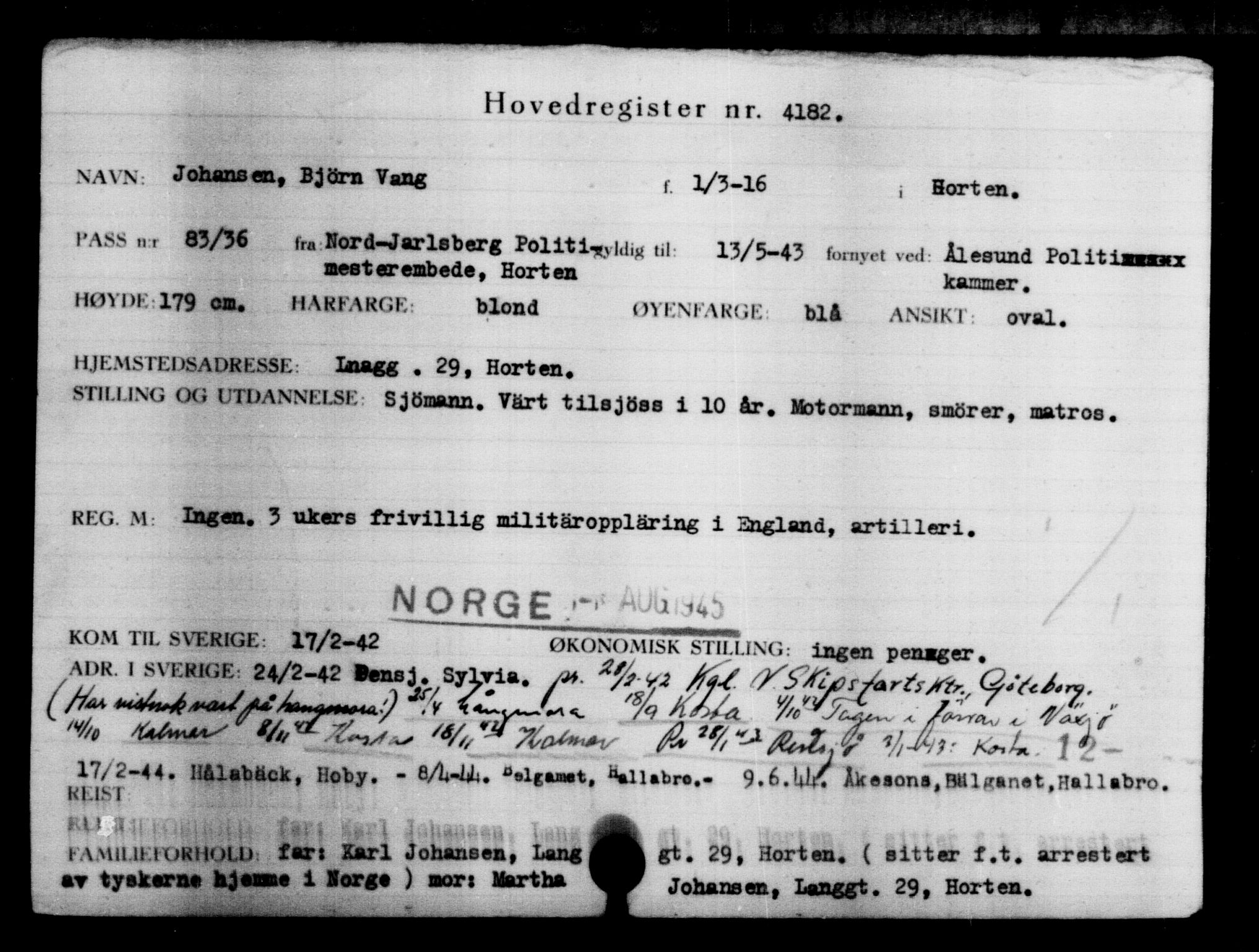 Den Kgl. Norske Legasjons Flyktningskontor, AV/RA-S-6753/V/Va/L0004: Kjesäterkartoteket.  Flyktningenr. 3496-6610, 1940-1945, s. 831