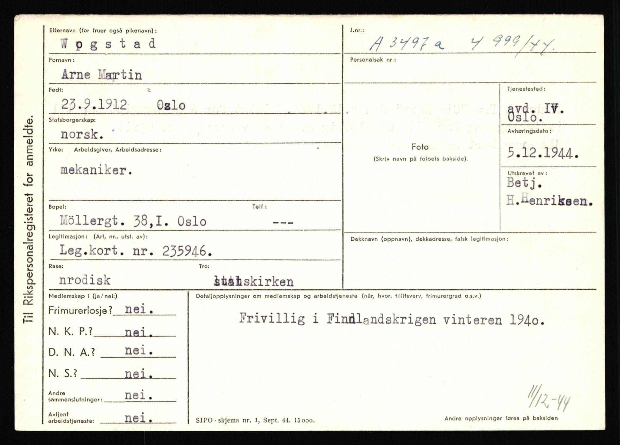 Statspolitiet - Hovedkontoret / Osloavdelingen, AV/RA-S-1329/C/Ca/L0016: Uberg - Øystese, 1943-1945, s. 2962