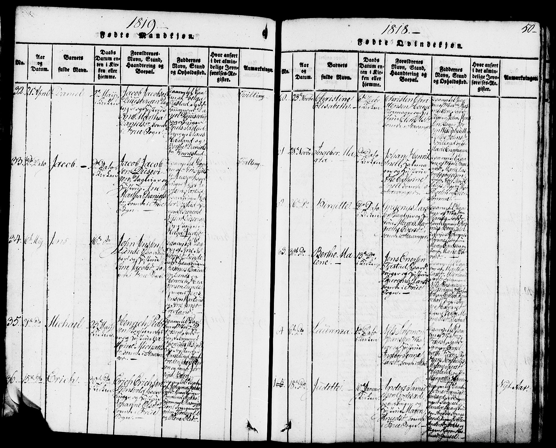 Domkirken sokneprestkontor, AV/SAST-A-101812/001/30/30BB/L0008: Klokkerbok nr. B 8, 1816-1821, s. 50