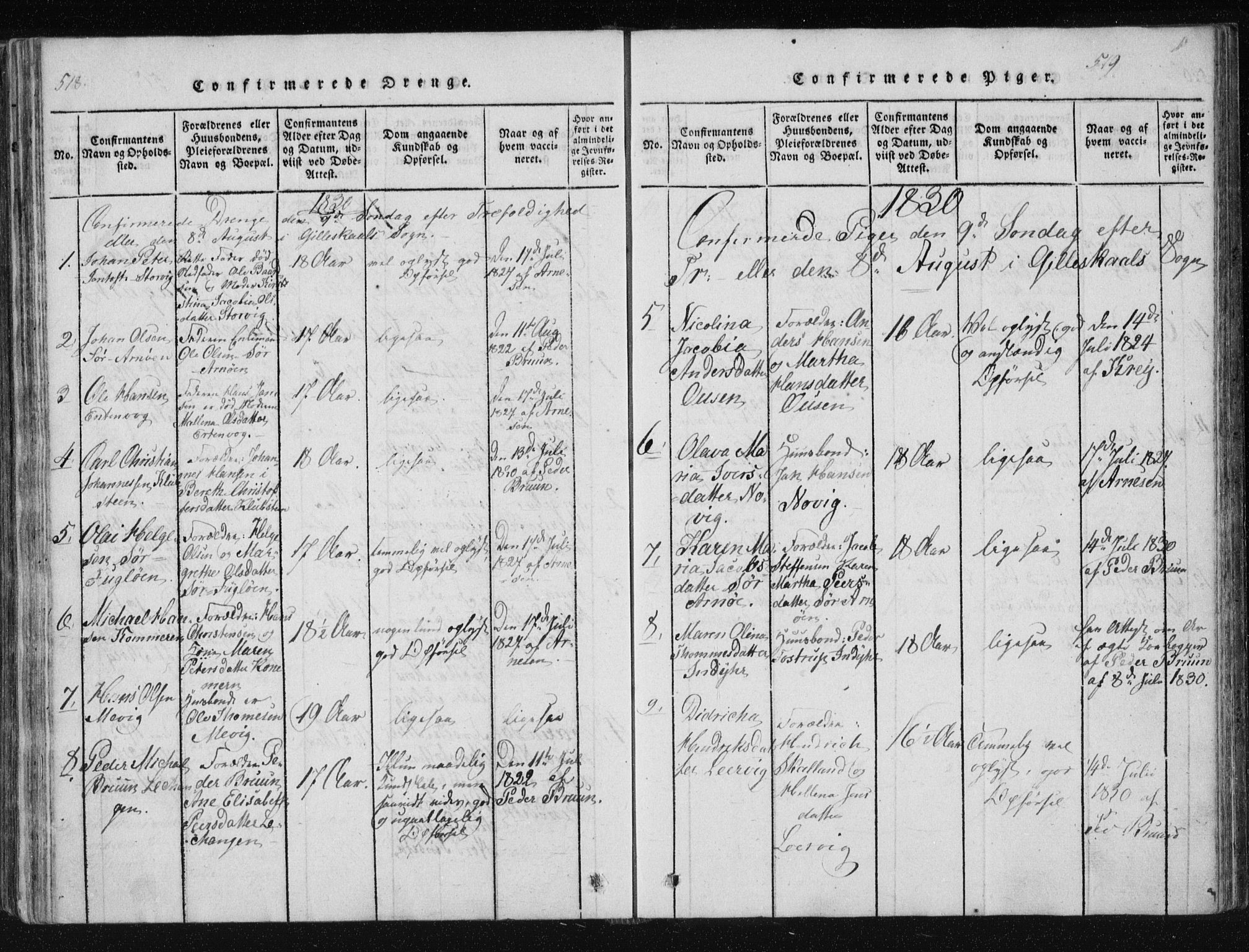 Ministerialprotokoller, klokkerbøker og fødselsregistre - Nordland, SAT/A-1459/805/L0096: Ministerialbok nr. 805A03, 1820-1837, s. 518-519