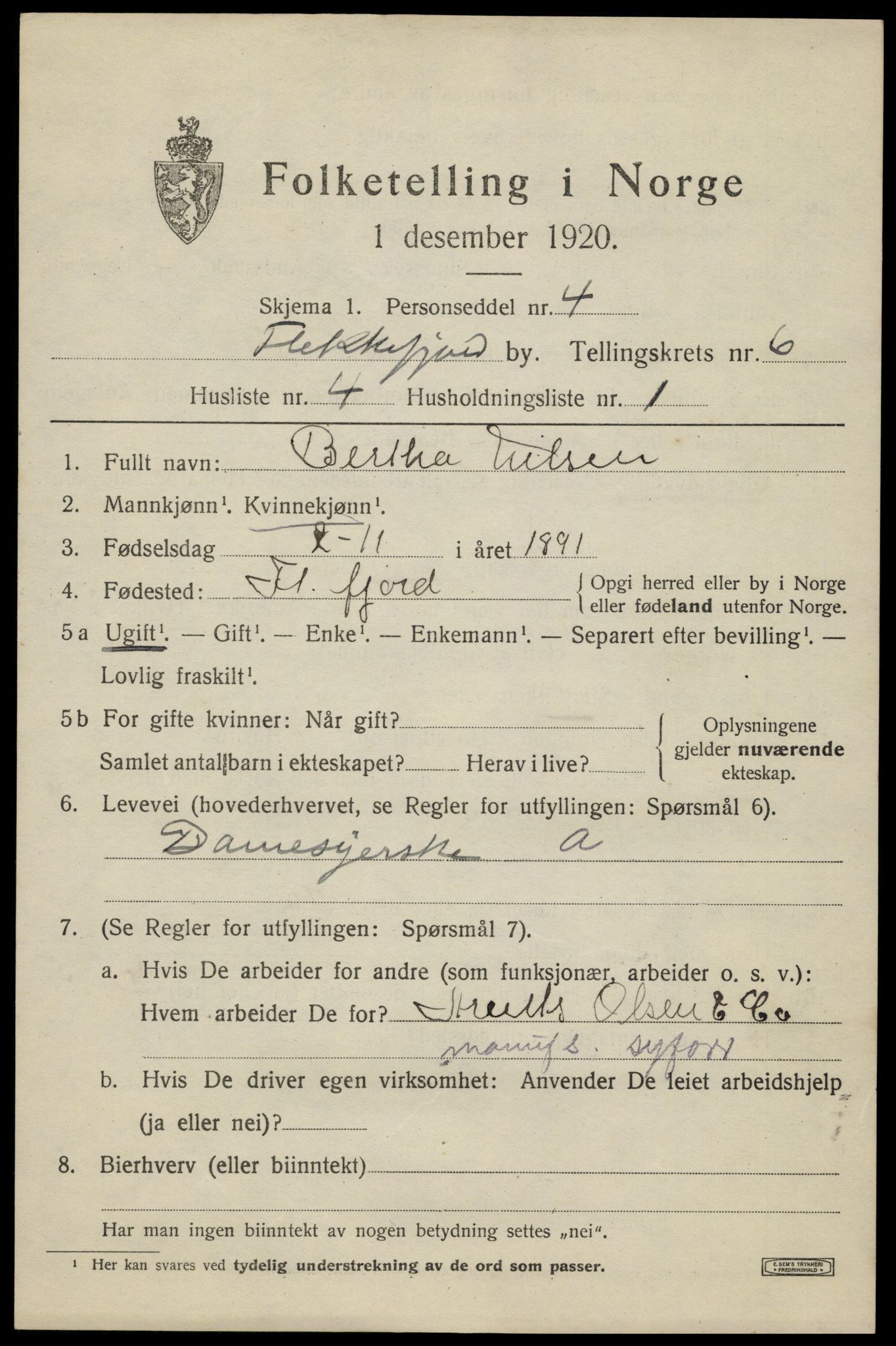 SAK, Folketelling 1920 for 1004 Flekkefjord kjøpstad, 1920, s. 5788