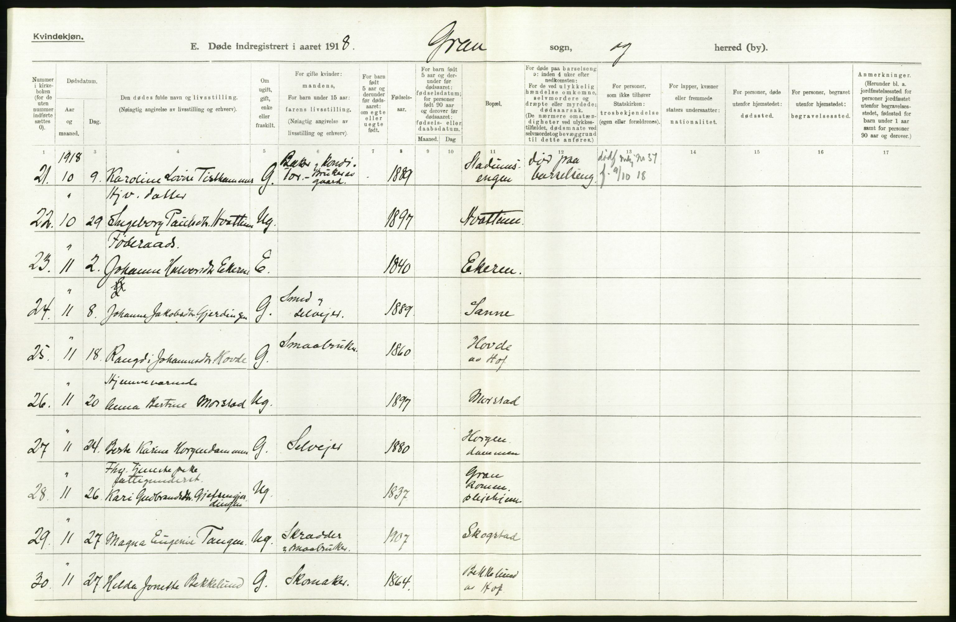 Statistisk sentralbyrå, Sosiodemografiske emner, Befolkning, AV/RA-S-2228/D/Df/Dfb/Dfbh/L0017: Oppland fylke: Døde. Bygder og byer., 1918, s. 258