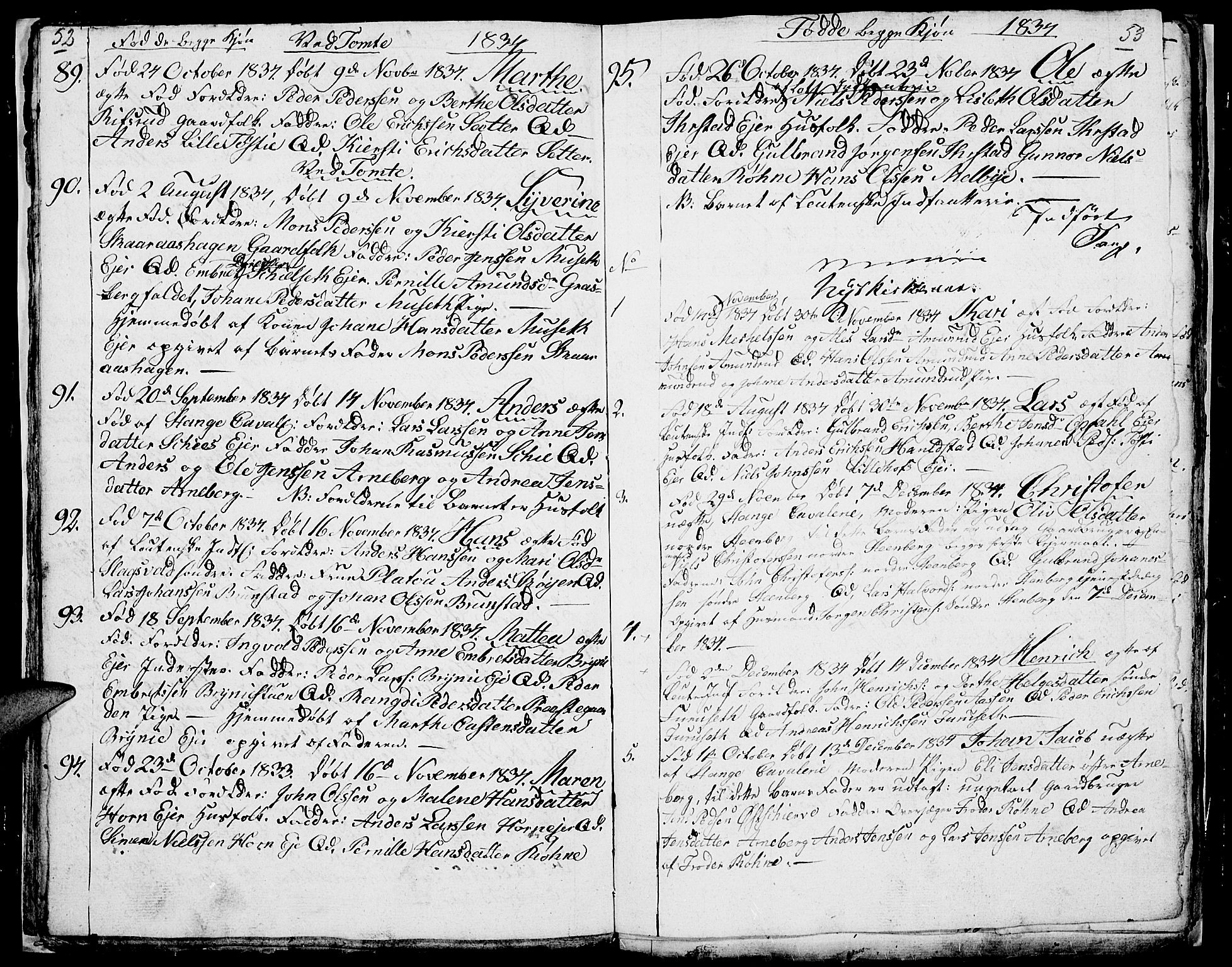 Romedal prestekontor, AV/SAH-PREST-004/L/L0007: Klokkerbok nr. 7, 1831-1837, s. 52-53