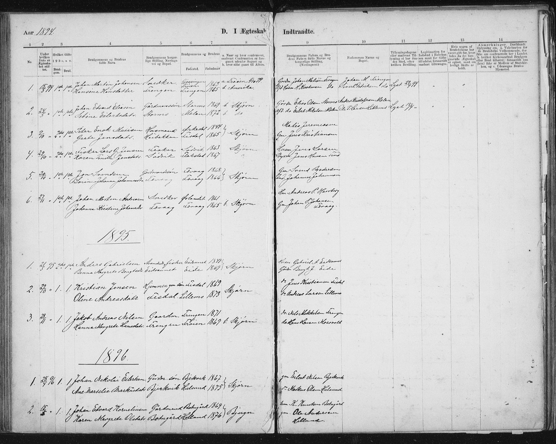 Ministerialprotokoller, klokkerbøker og fødselsregistre - Sør-Trøndelag, AV/SAT-A-1456/653/L0660: Klokkerbok nr. 653C04, 1894-1919