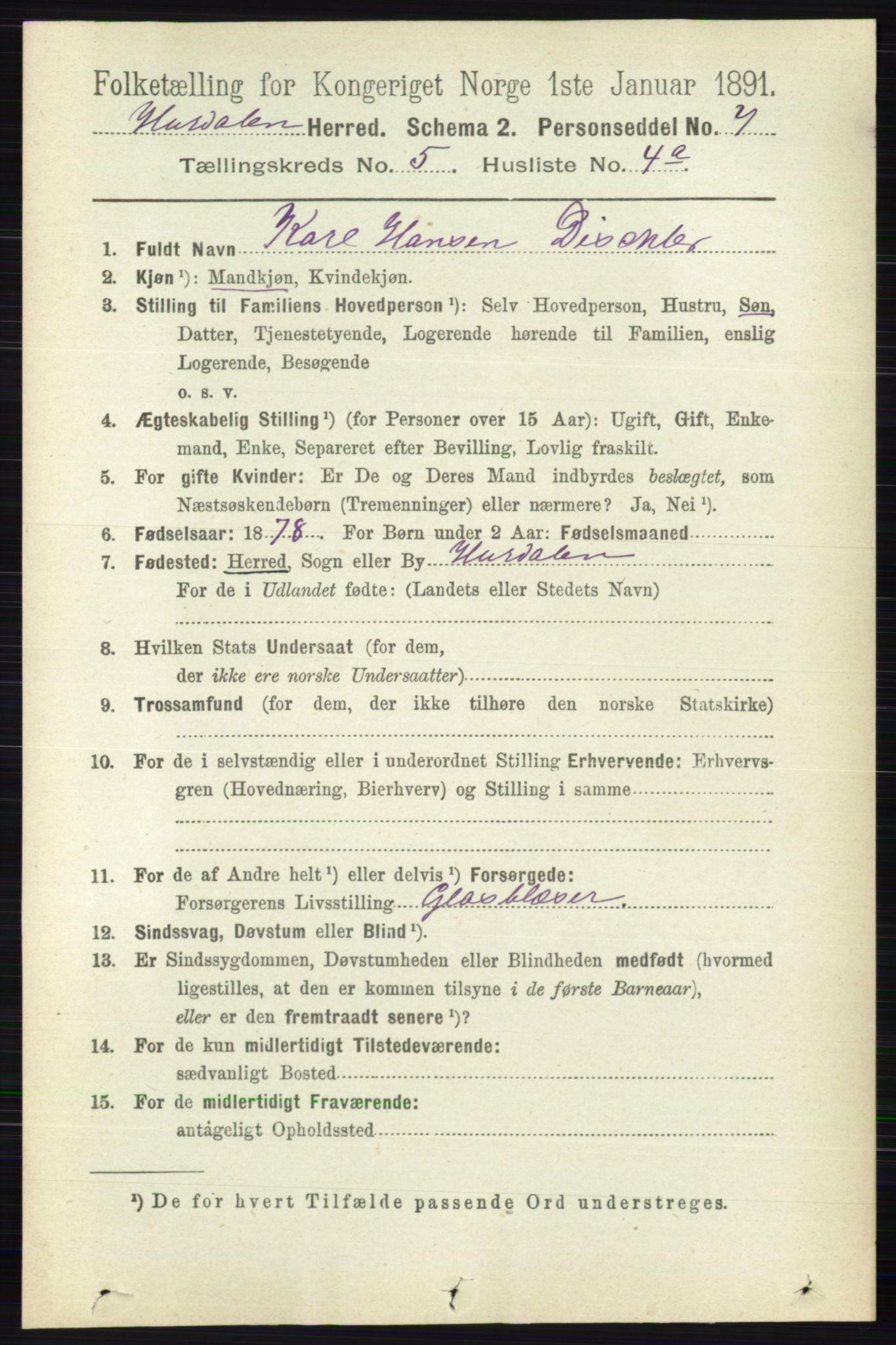 RA, Folketelling 1891 for 0239 Hurdal herred, 1891, s. 2046