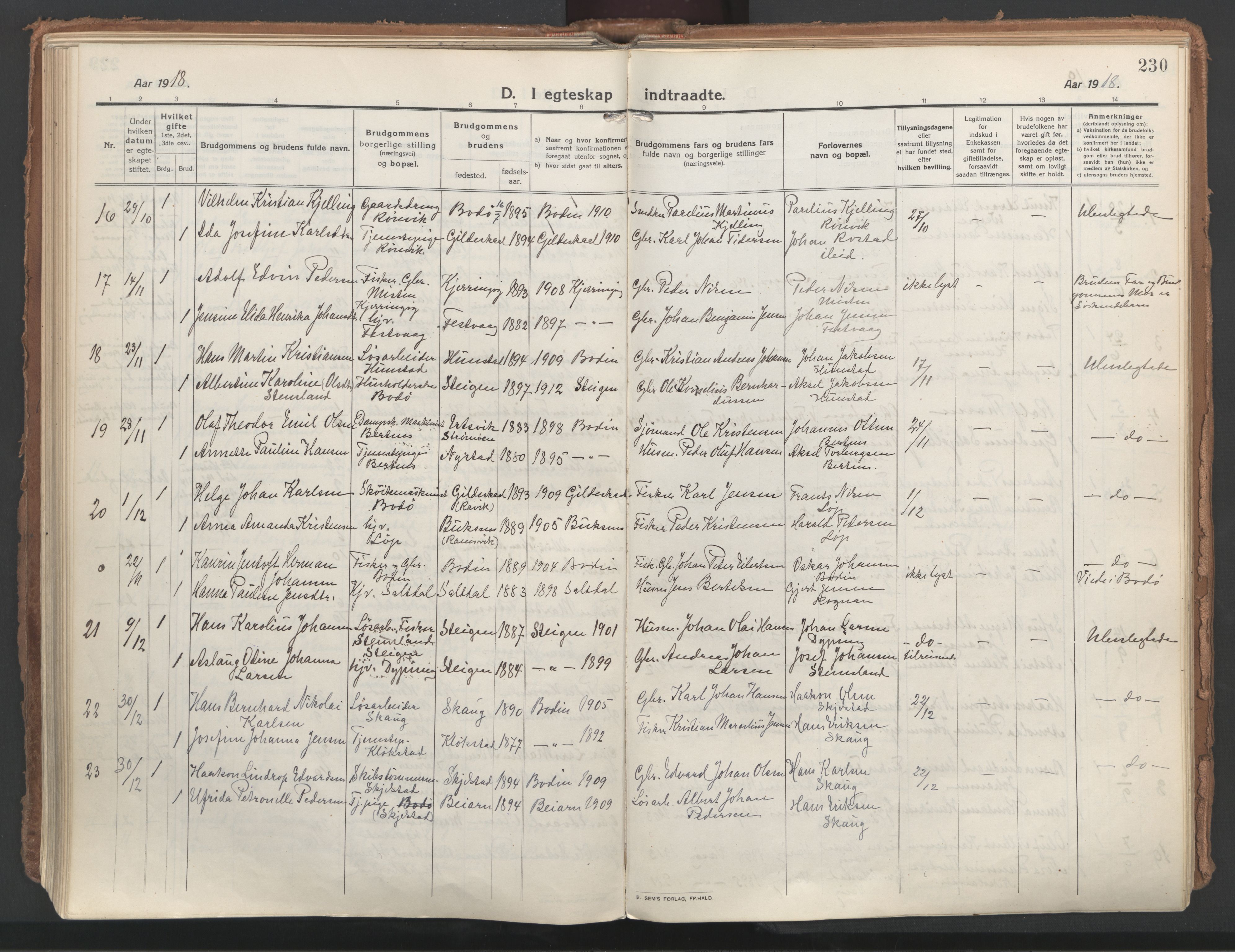 Ministerialprotokoller, klokkerbøker og fødselsregistre - Nordland, AV/SAT-A-1459/802/L0060: Ministerialbok nr. 802A07, 1916-1933, s. 230