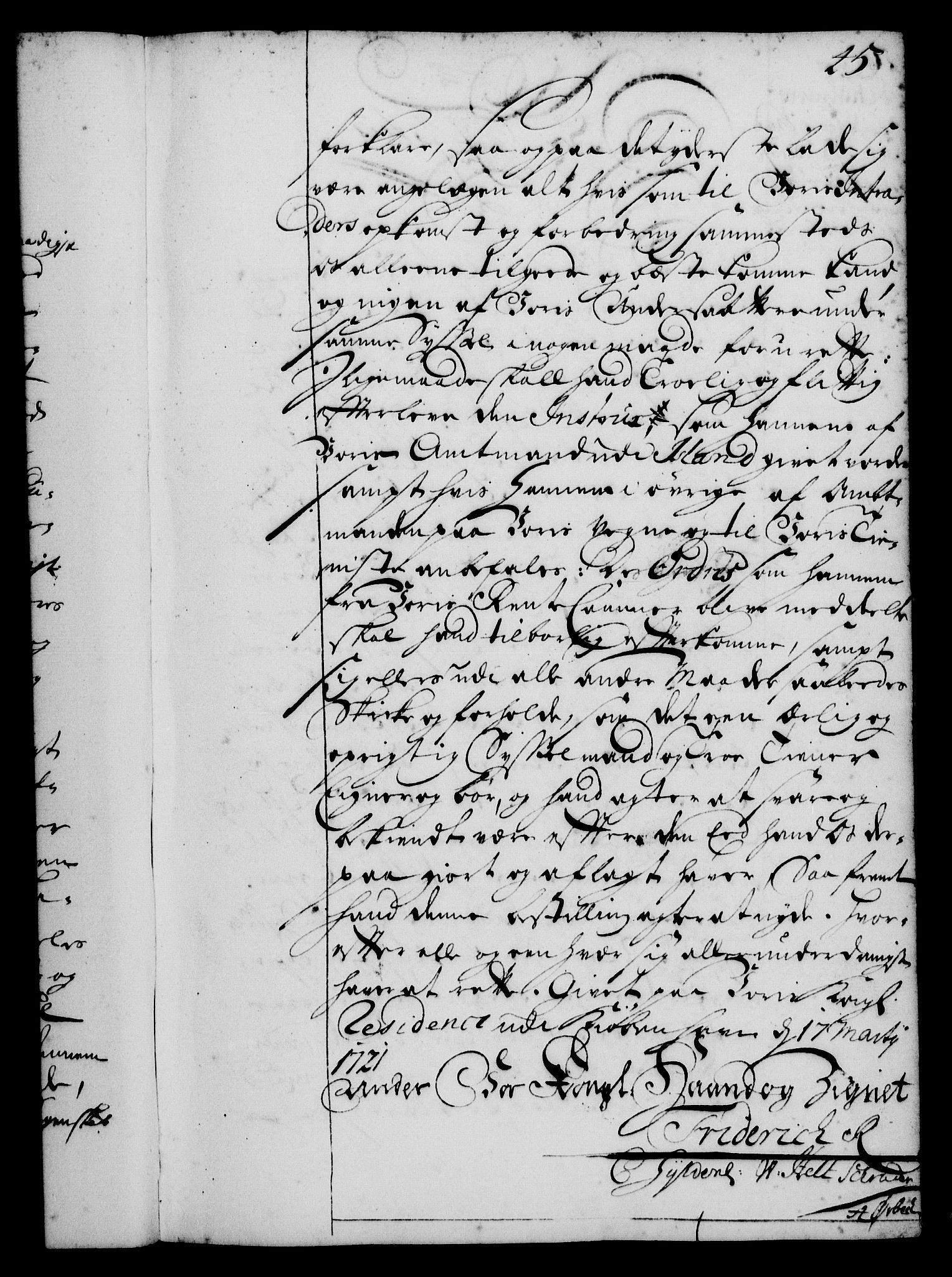 Rentekammeret, Kammerkanselliet, RA/EA-3111/G/Gg/Gge/L0001: Norsk bestallingsprotokoll med register (merket RK 53.25), 1720-1730, s. 45