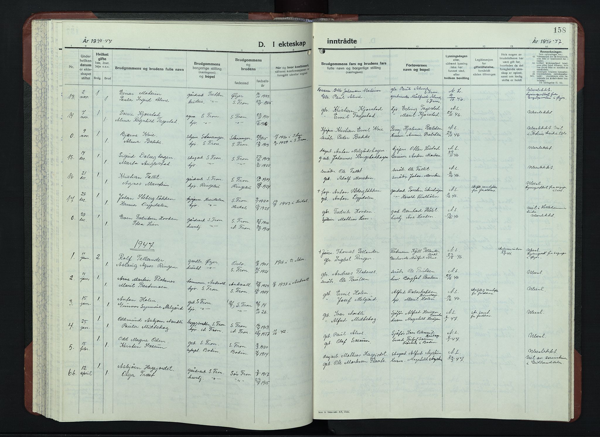 Sør-Fron prestekontor, SAH/PREST-010/H/Ha/Hab/L0006: Klokkerbok nr. 6, 1933-1948, s. 158