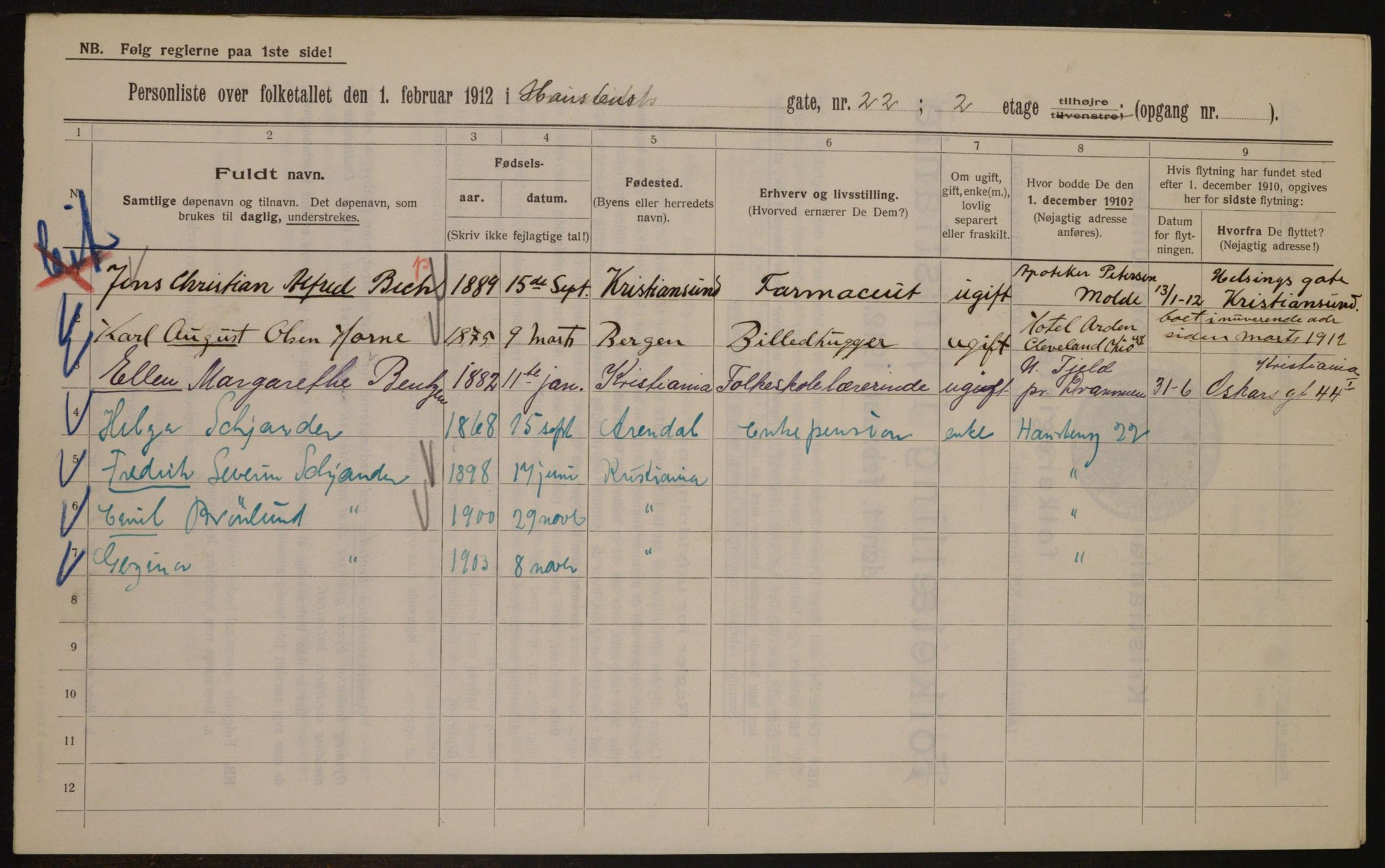 OBA, Kommunal folketelling 1.2.1912 for Kristiania, 1912, s. 34993