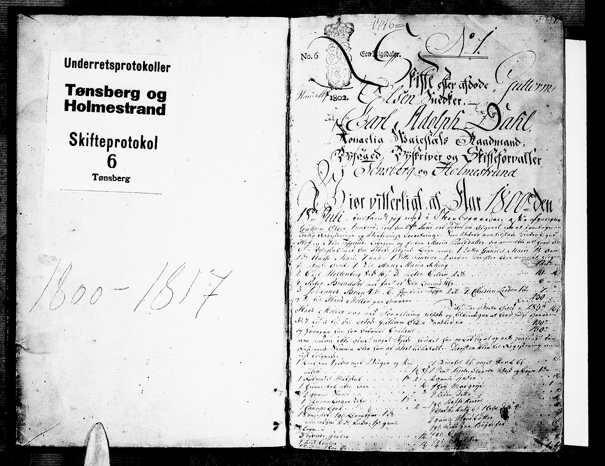 Tønsberg byfogd, SAKO/A-224/H/Hb/L0005: Skifteprotokoll, 1801-1817, s. 0b-1a