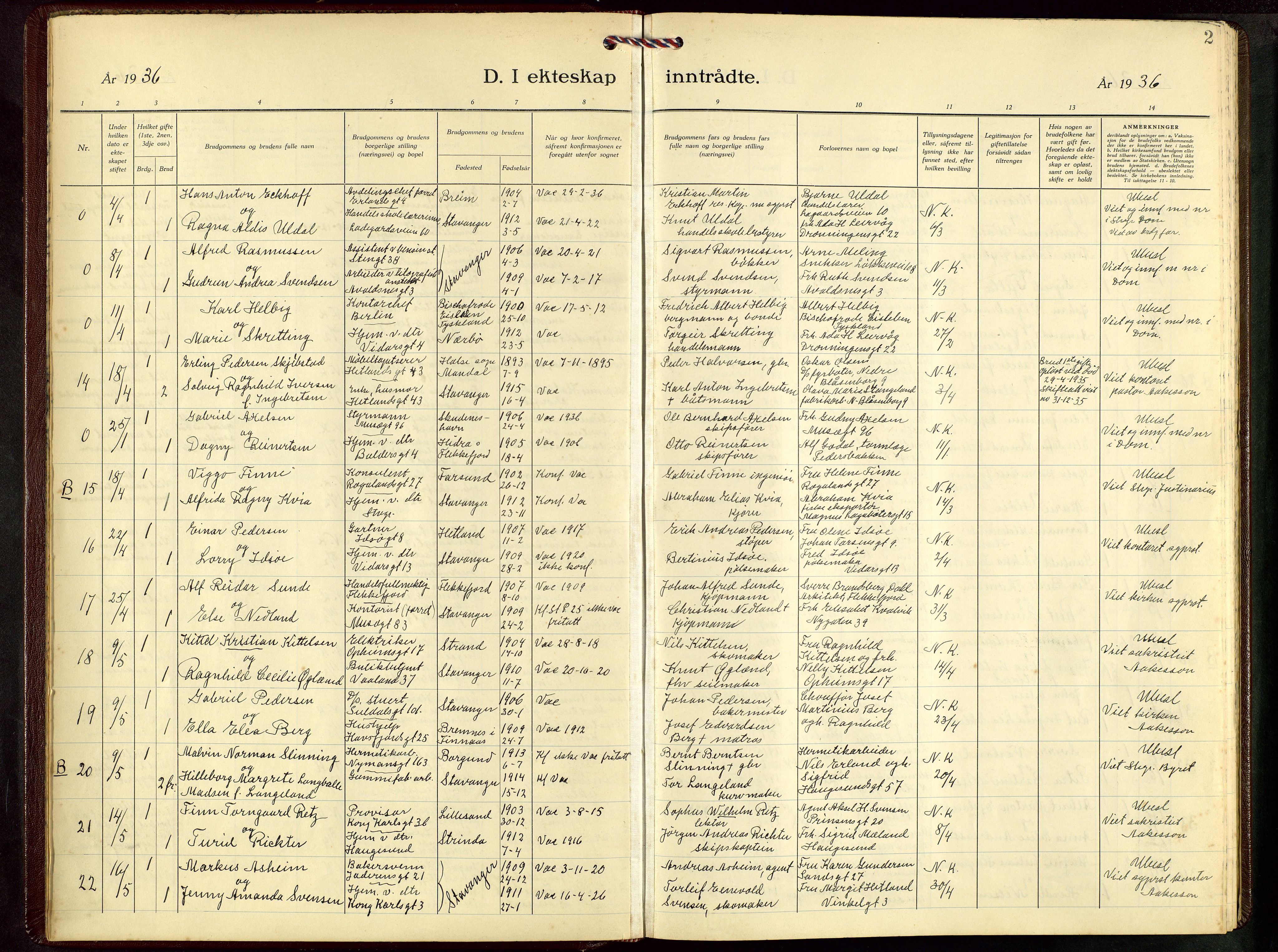 St. Petri sokneprestkontor, AV/SAST-A-101813/001/30/30BB/L0012: Klokkerbok nr. B 12, 1936-1951, s. 2