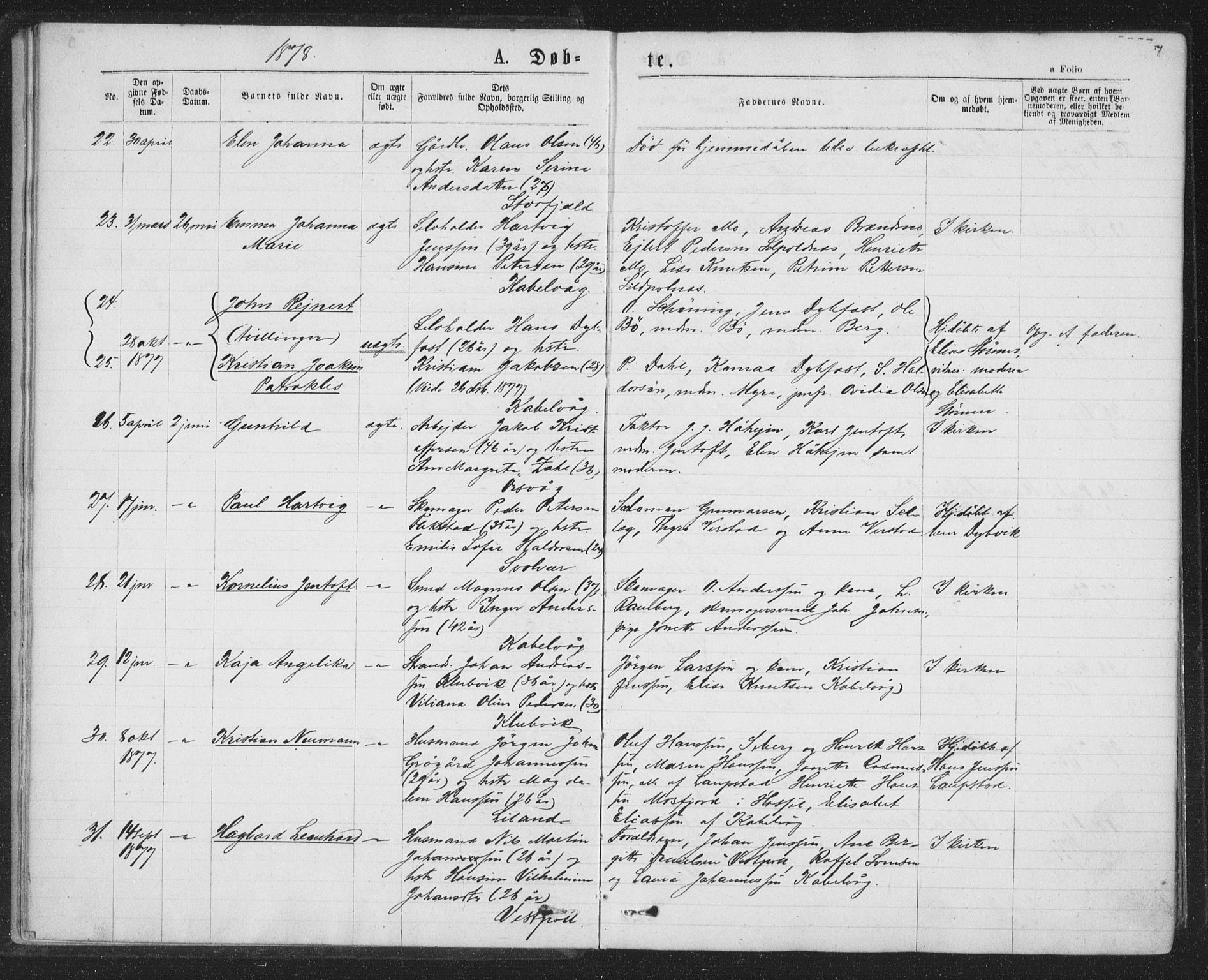 Ministerialprotokoller, klokkerbøker og fødselsregistre - Nordland, AV/SAT-A-1459/874/L1058: Ministerialbok nr. 874A02, 1878-1883, s. 7