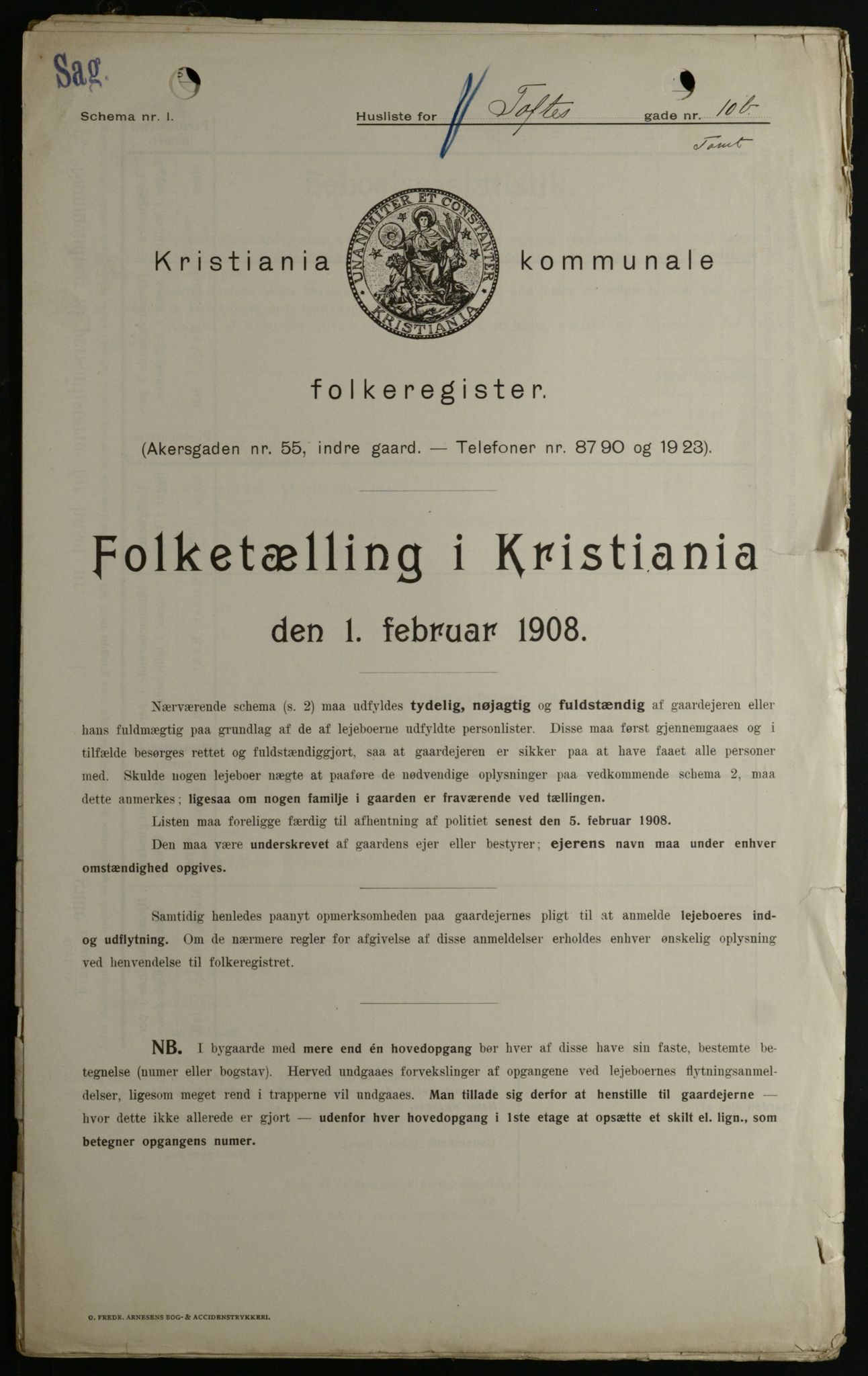 OBA, Kommunal folketelling 1.2.1908 for Kristiania kjøpstad, 1908, s. 100250
