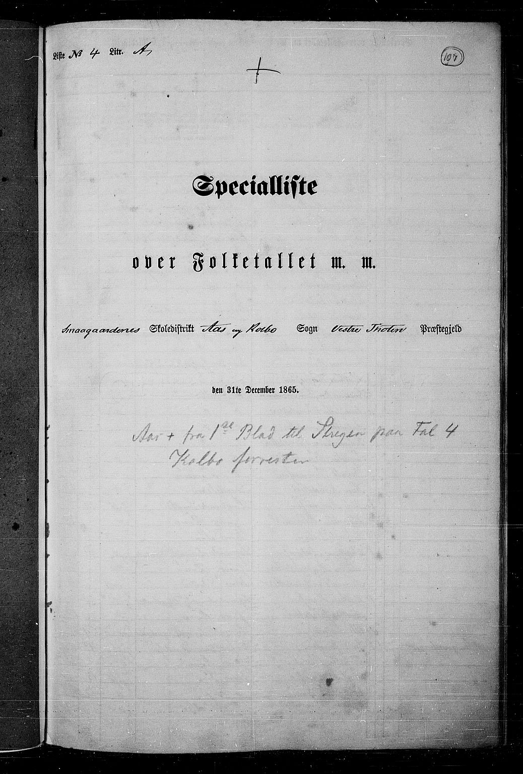 RA, Folketelling 1865 for 0529P Vestre Toten prestegjeld, 1865, s. 93