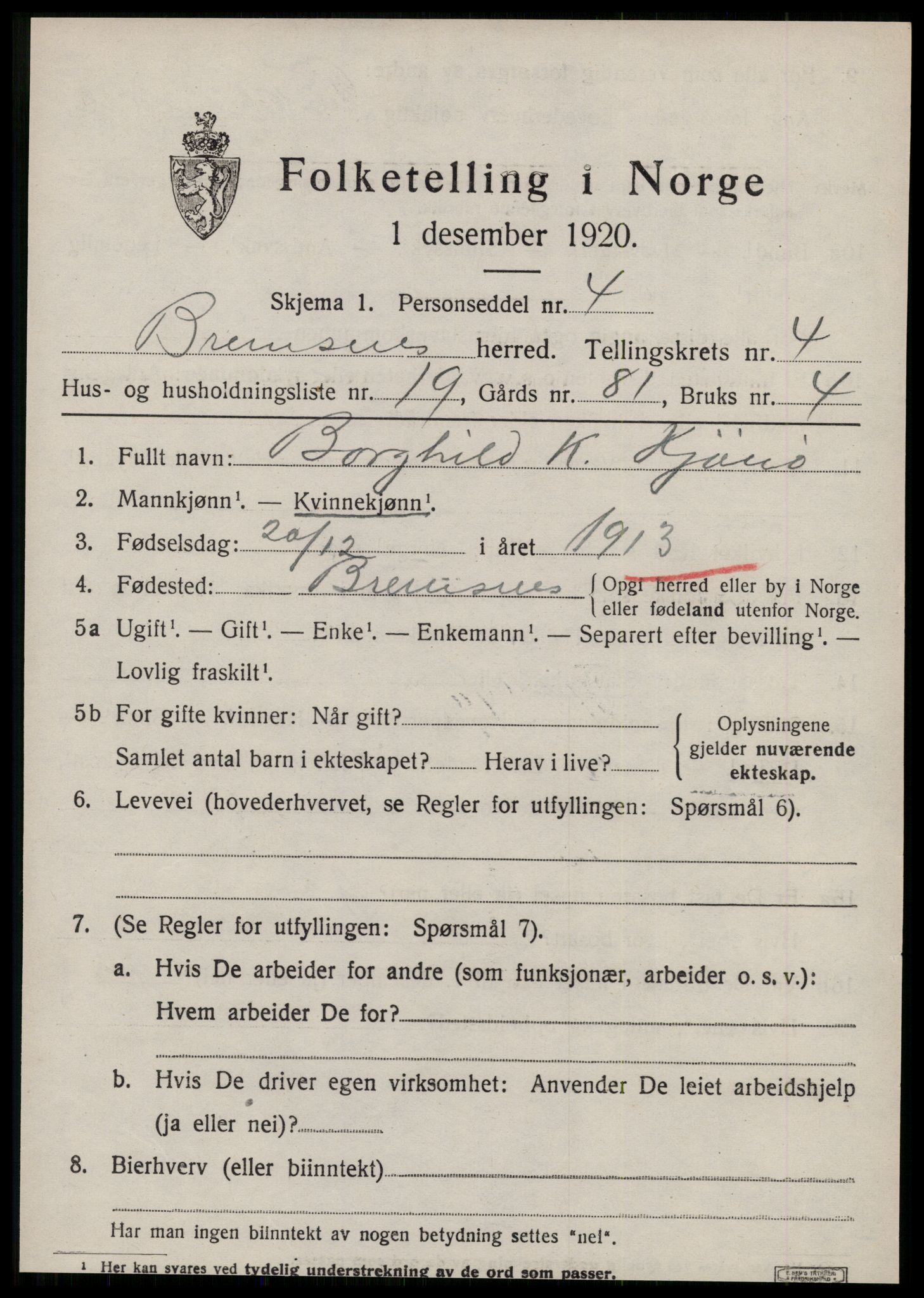 SAT, Folketelling 1920 for 1554 Bremsnes herred, 1920, s. 10335
