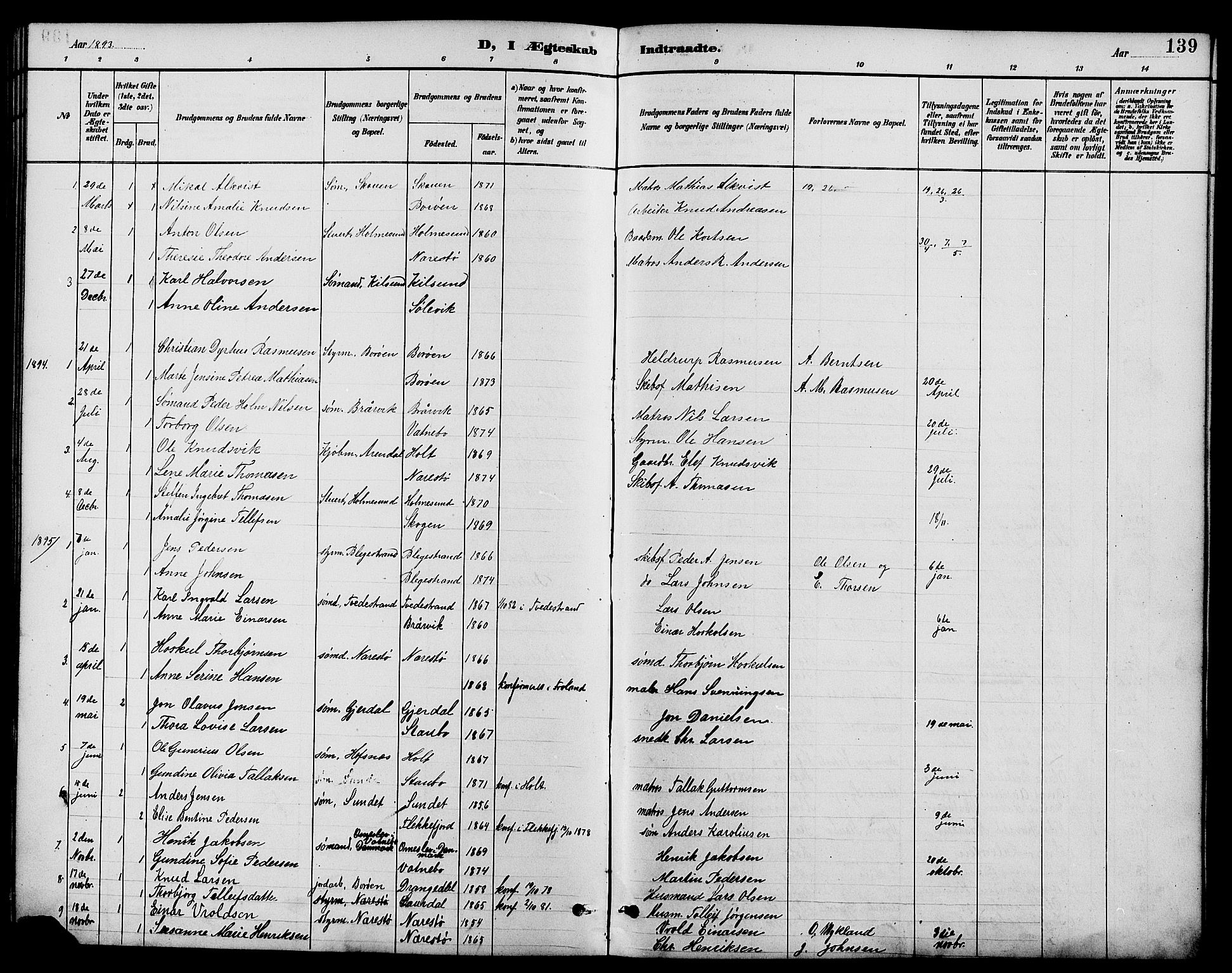 Dypvåg sokneprestkontor, AV/SAK-1111-0007/F/Fb/Fbb/L0004: Klokkerbok nr. B 4, 1887-1905, s. 139