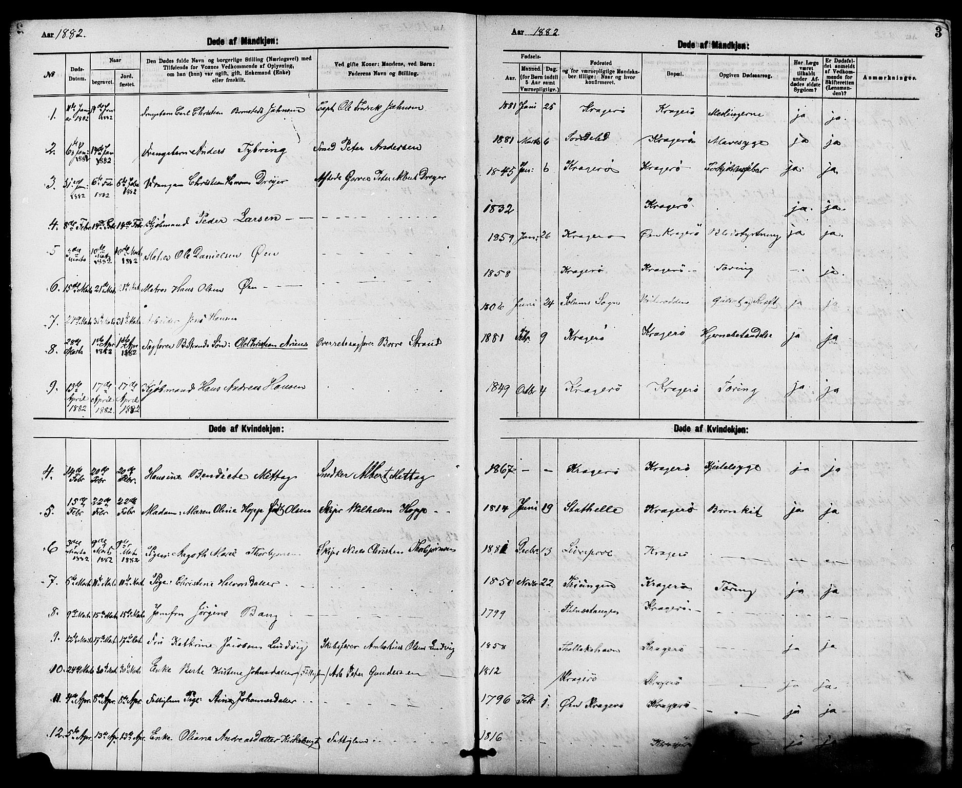 Kragerø kirkebøker, AV/SAKO-A-278/G/Ga/L0008: Klokkerbok nr. 8, 1881-1914, s. 3