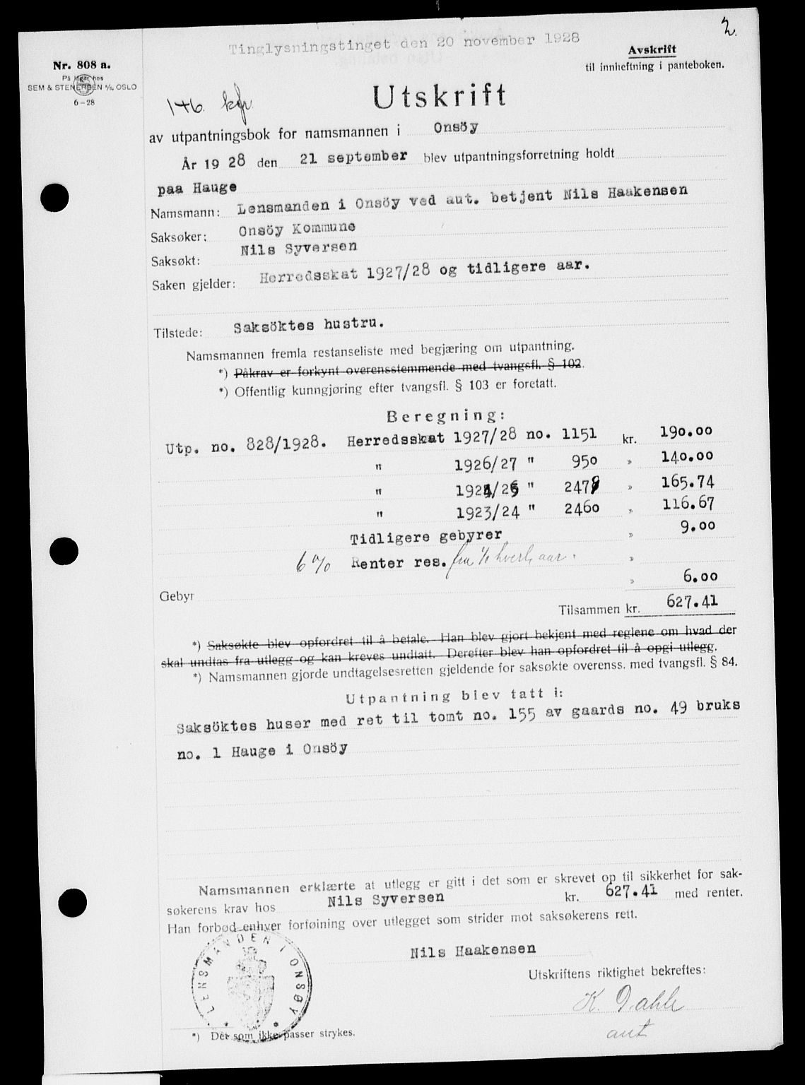 Onsøy sorenskriveri, SAO/A-10474/G/Ga/Gaa/L0061: Pantebok nr. I 61, 1928-1929, s. 2