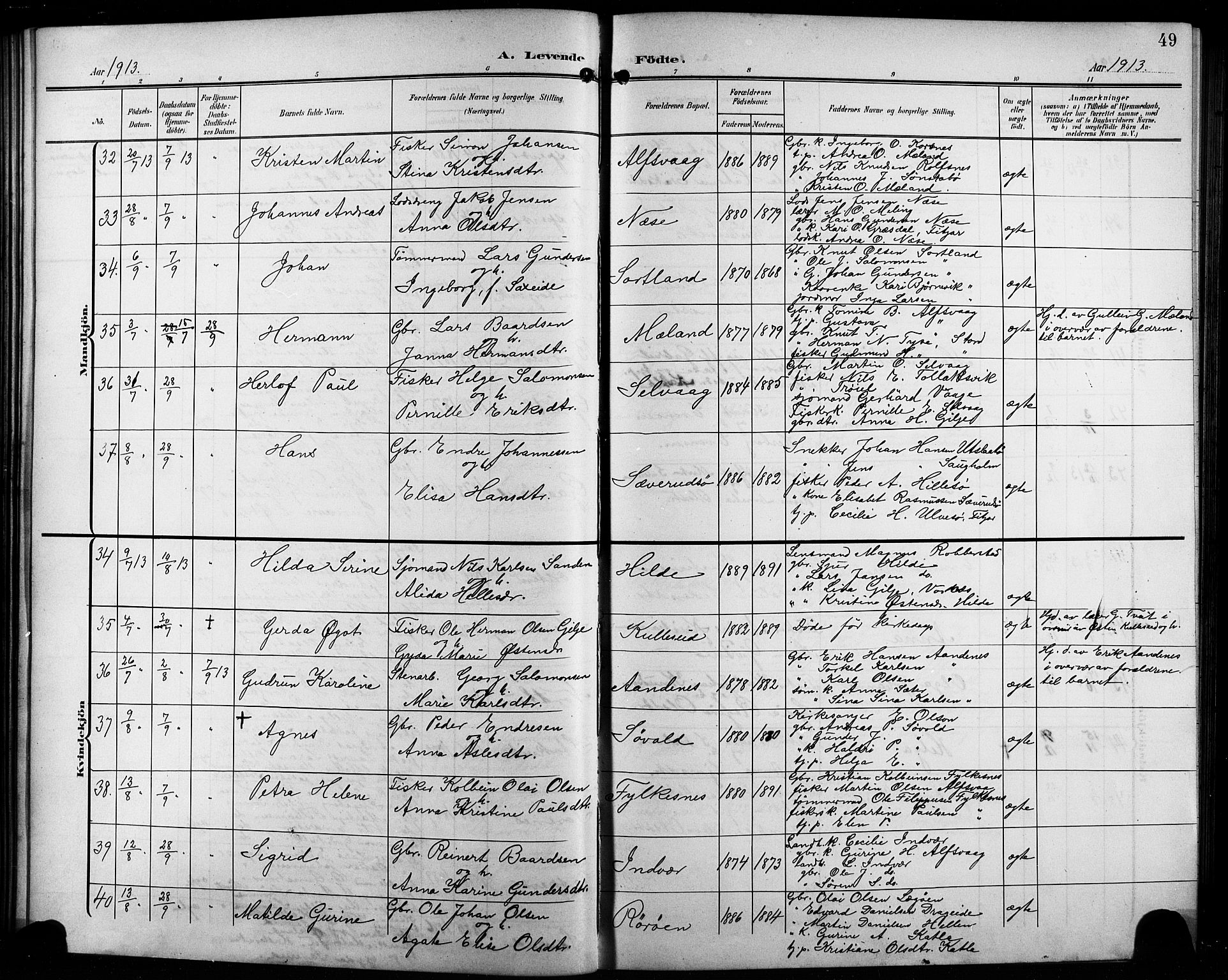 Finnås sokneprestembete, AV/SAB-A-99925/H/Ha/Hab/Habb/L0005: Klokkerbok nr. B 5, 1907-1920, s. 49